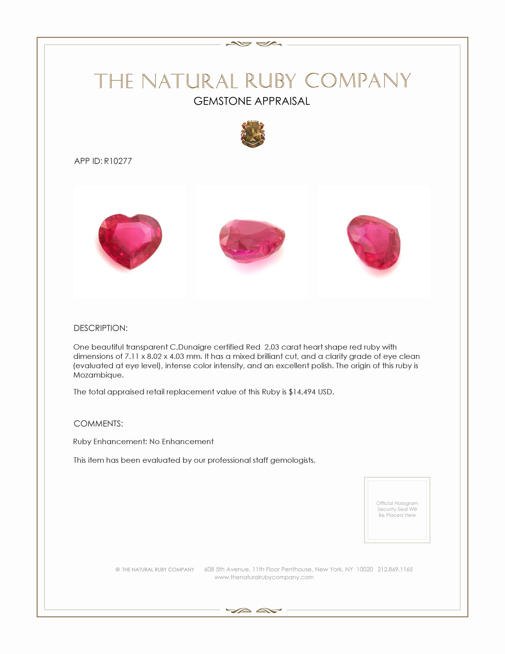2.03 Ct. Ruby from Mozambique