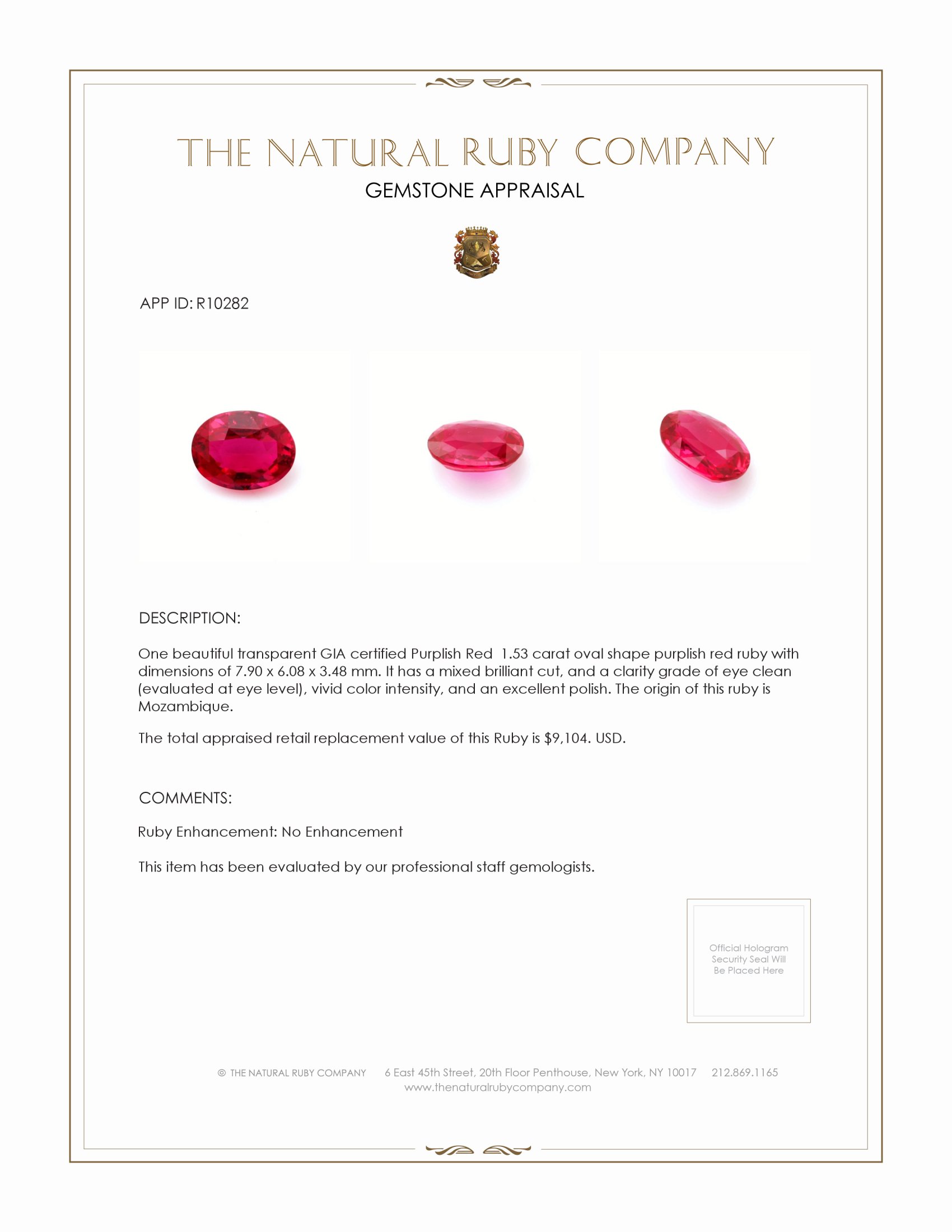 1.53 Ct. Ruby from Mozambique