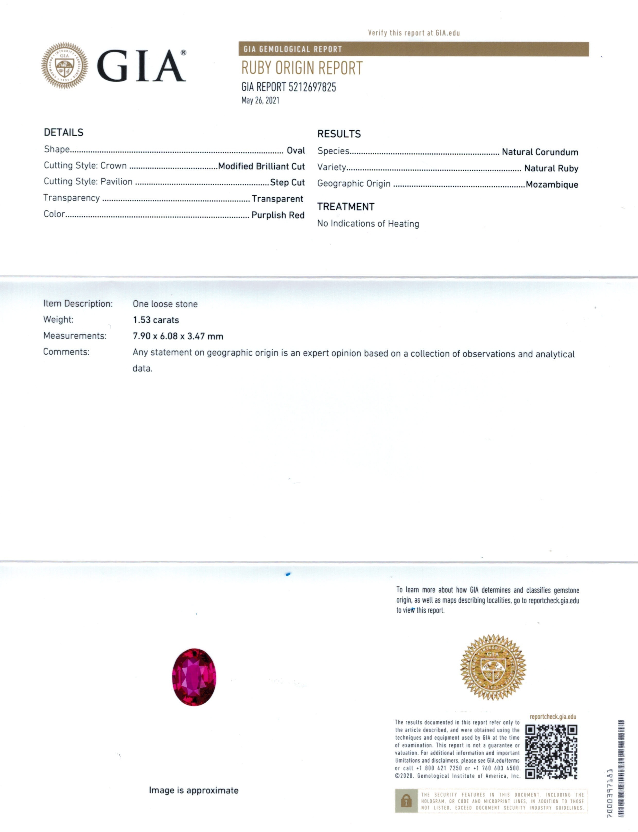 1.53 Ct. Ruby from Mozambique