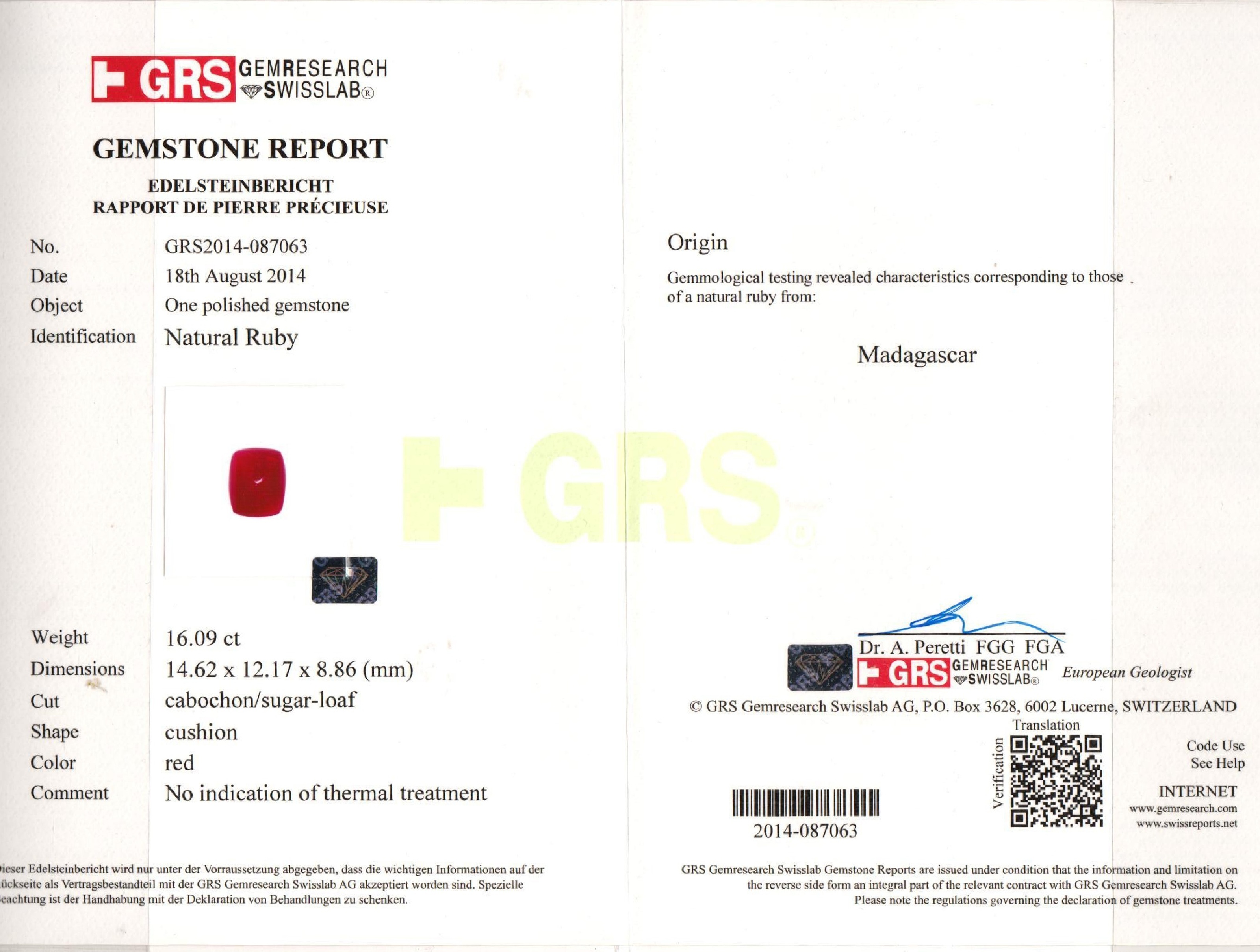 16.09 Ct. Cabochon Ruby from Madagascar