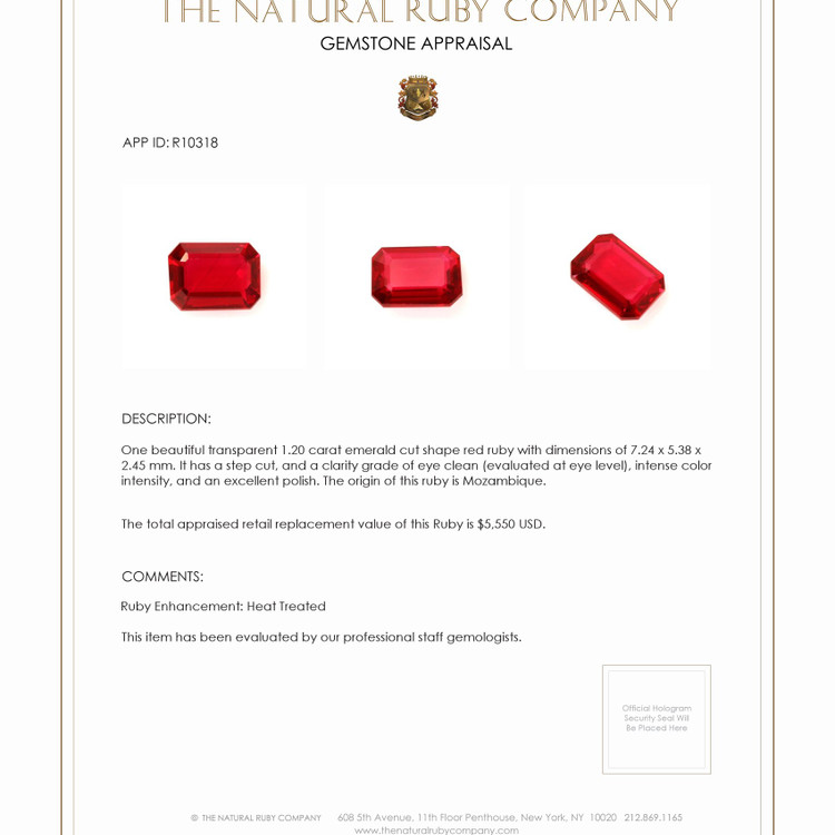 1.20 Ct. Ruby from Mozambique