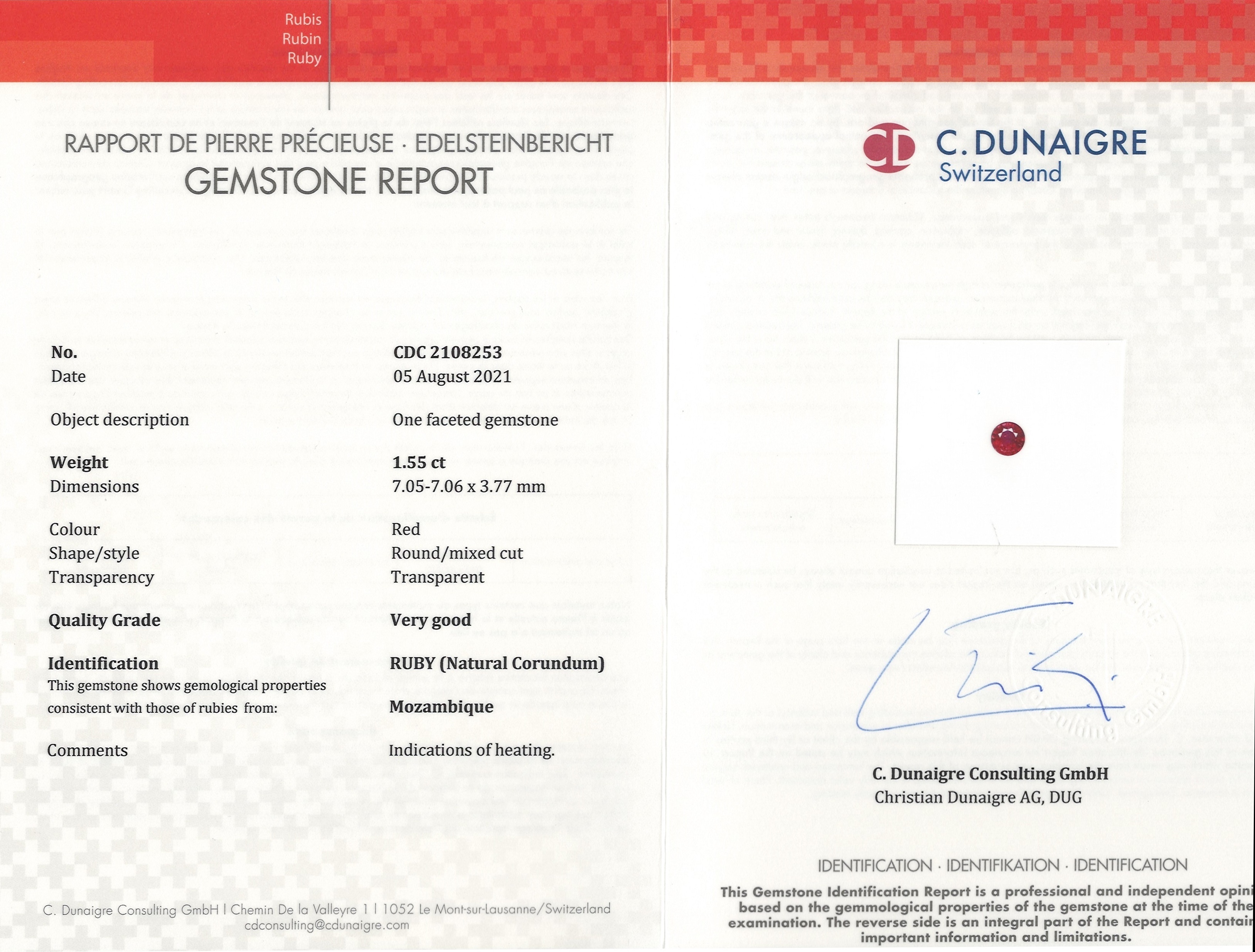 1.55 Ct. Ruby from Mozambique