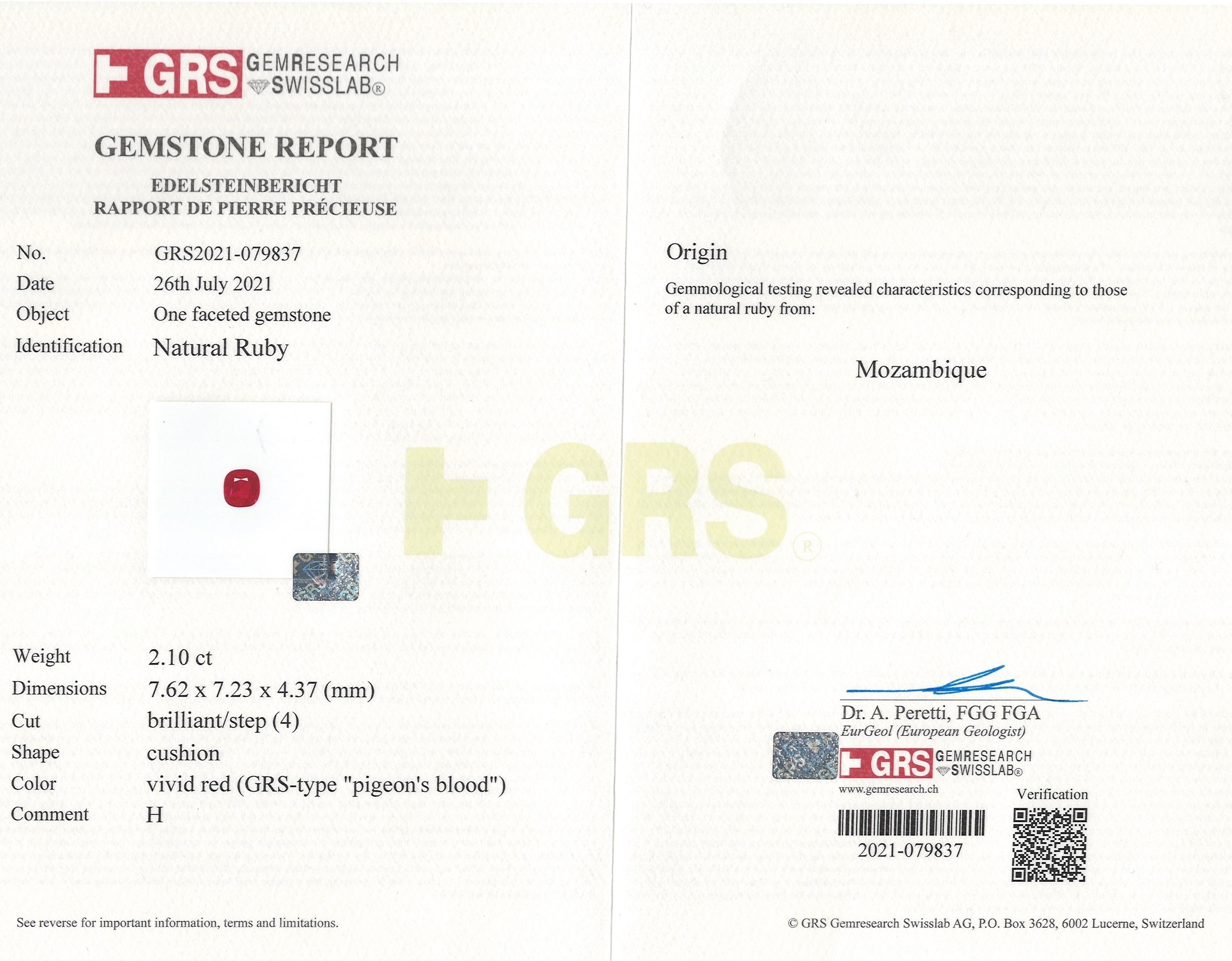 2.10 Ct. Ruby from Mozambique