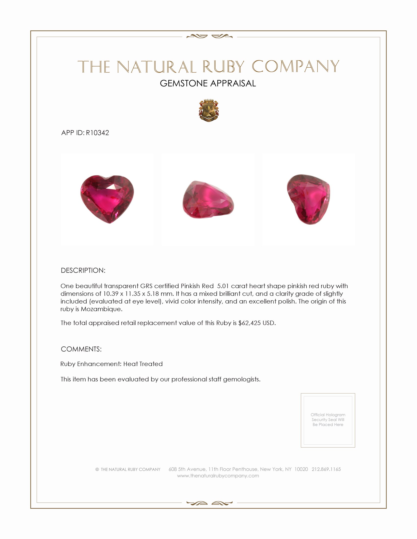 5.01 Ct. Pinkish Red Ruby from Mozambique