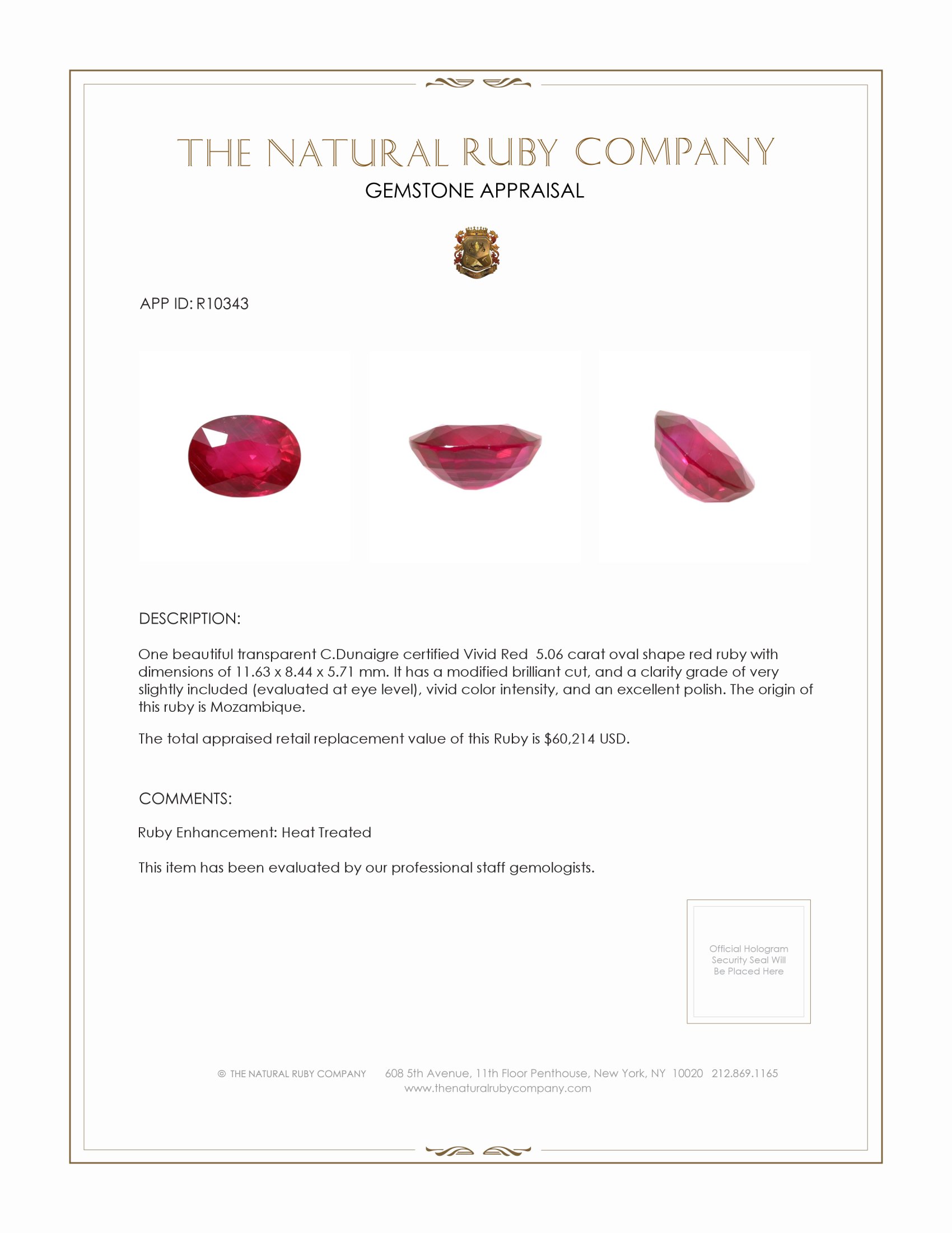 5.06 Ct. Ruby from Mozambique