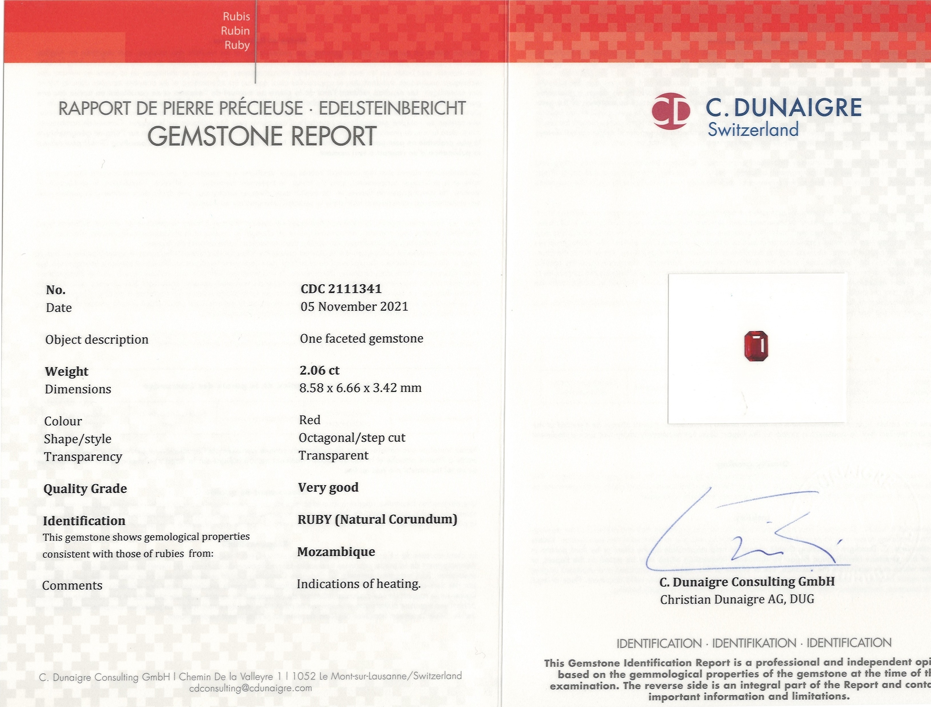 2.06 Ct. Ruby from Mozambique