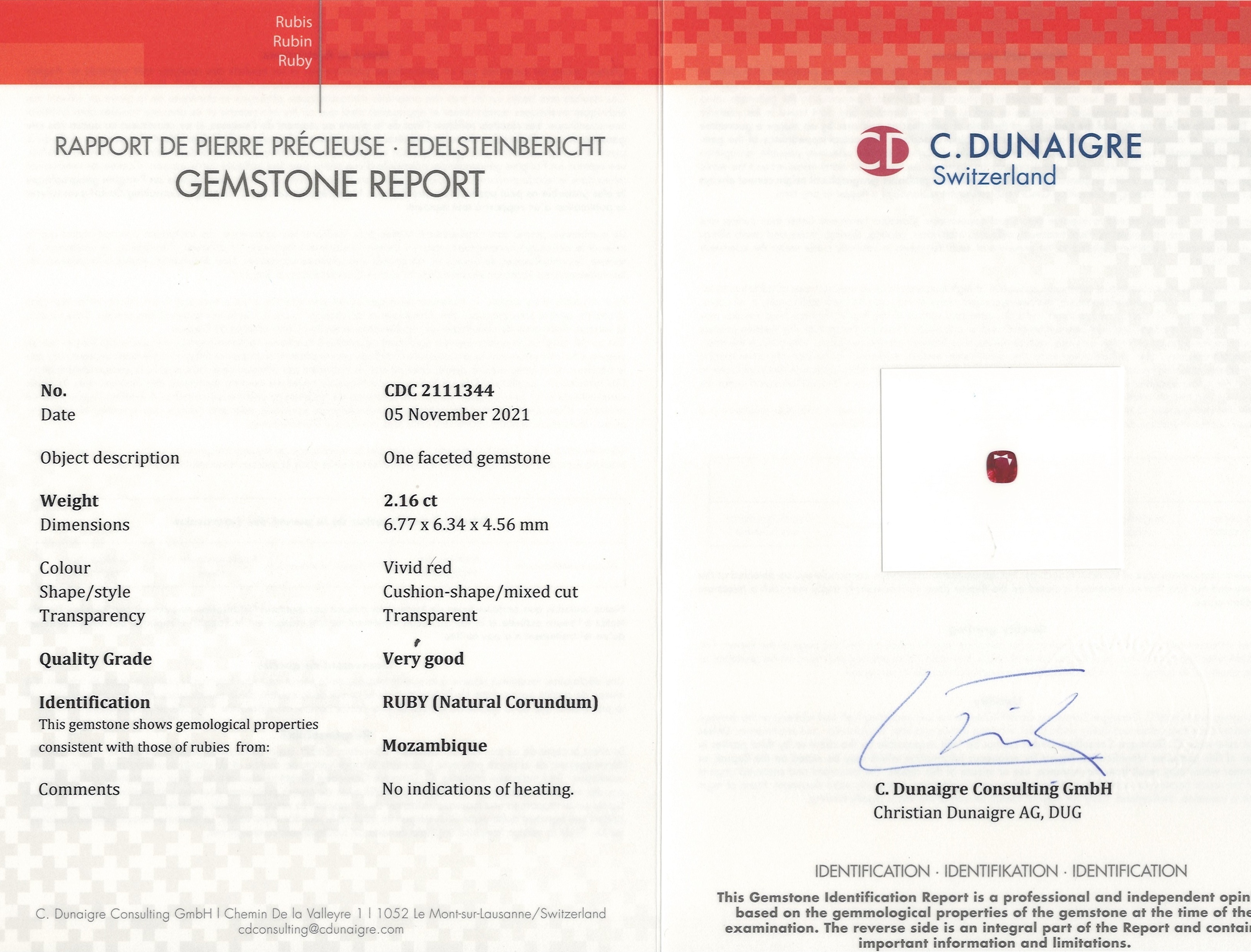 2.16 Ct. Ruby from Mozambique