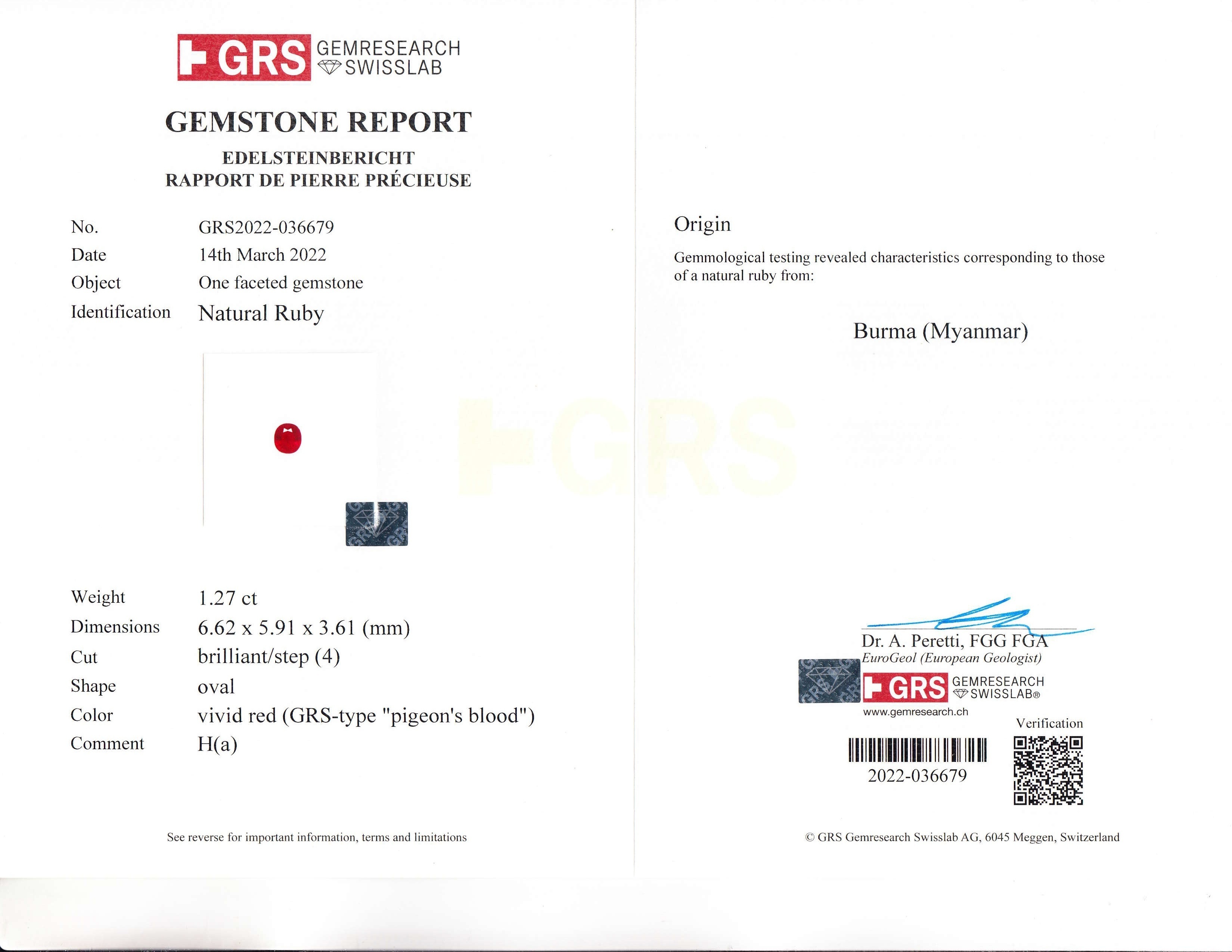 1.27 Ct. Ruby from Burma (Myanmar)