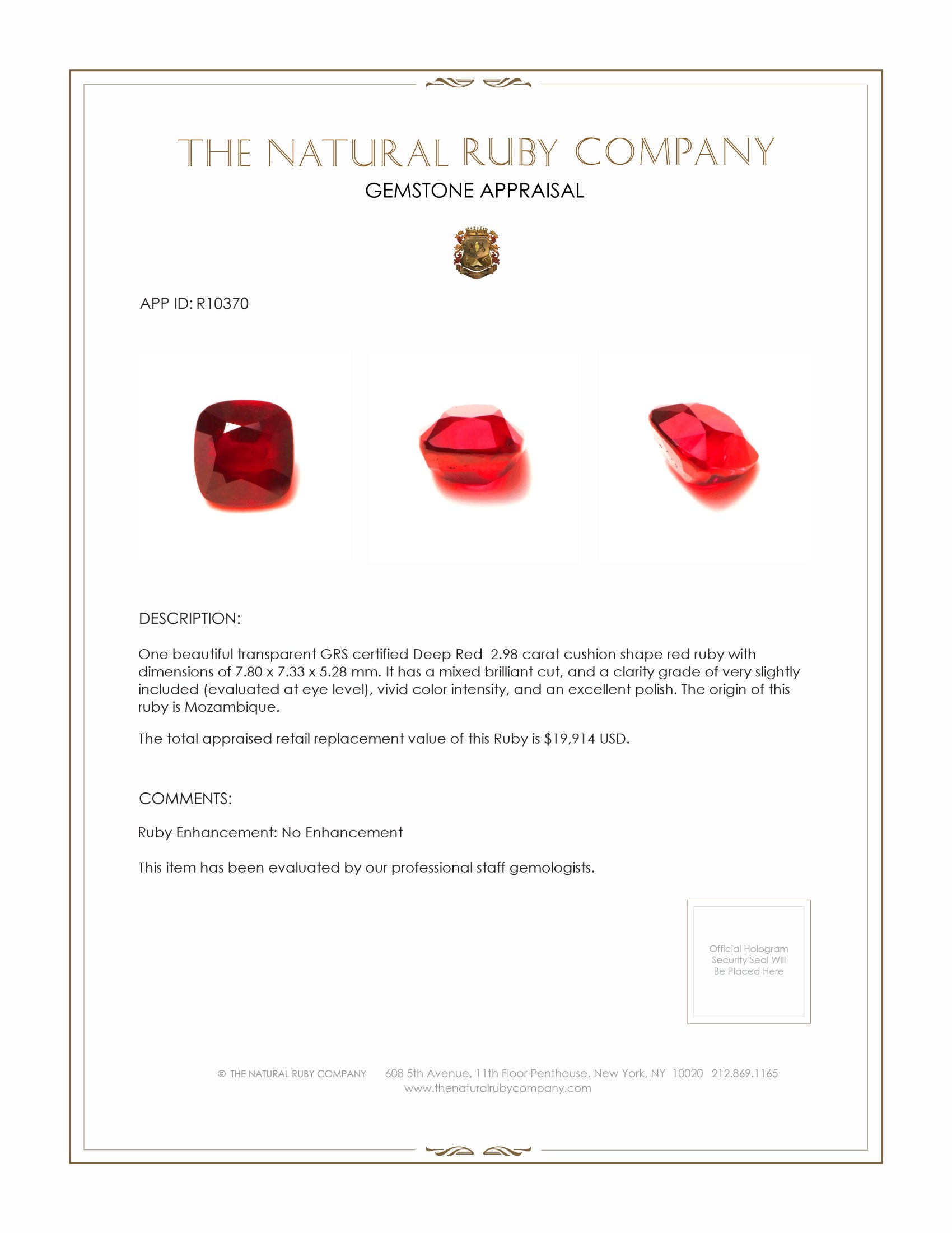 2.98 Ct. Ruby from Mozambique