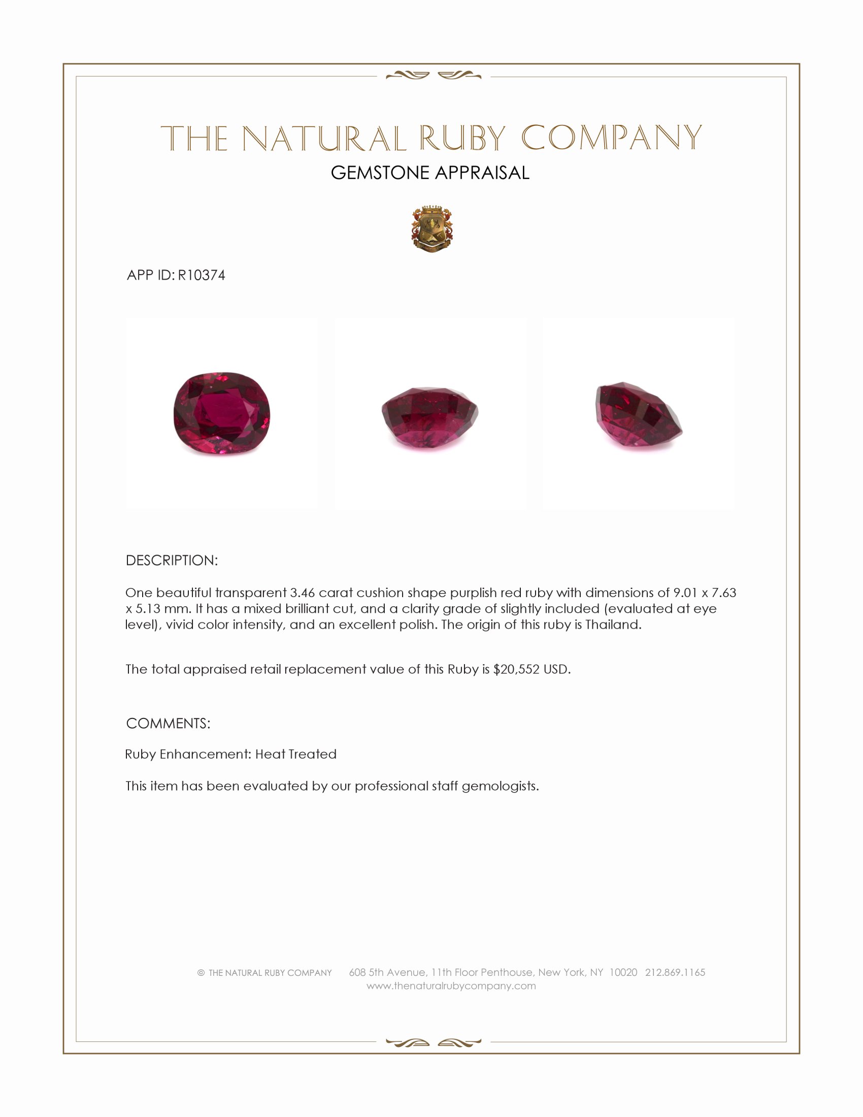3.46 Ct. Purplish Red Ruby from Thailand