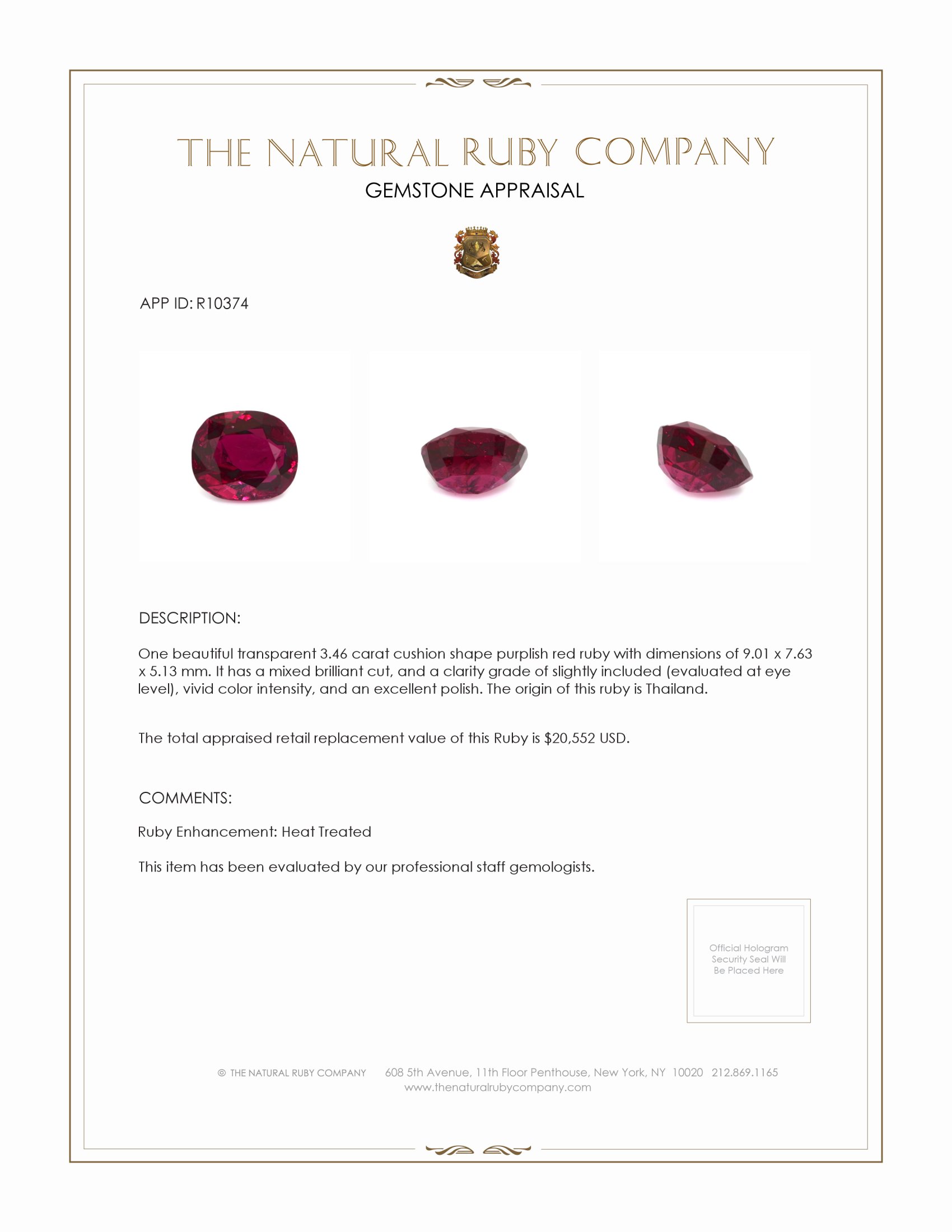3.46 Ct. Ruby from Thailand