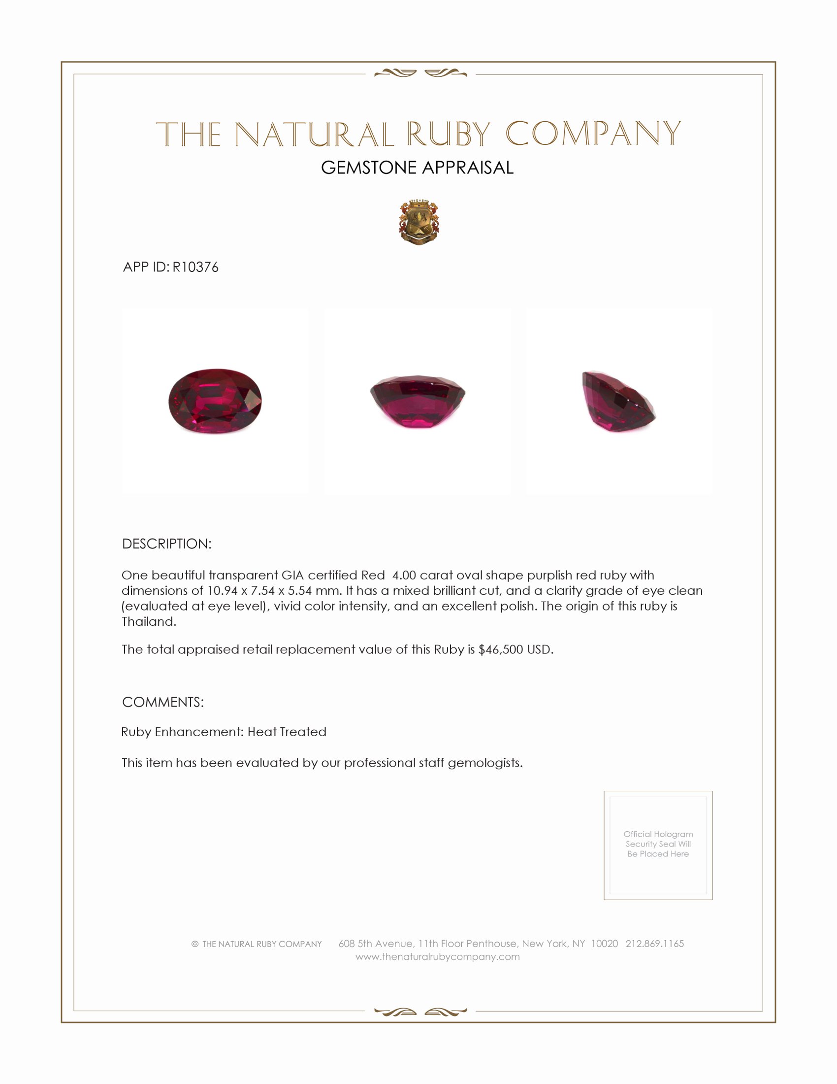 4.00 Ct. Ruby from Thailand