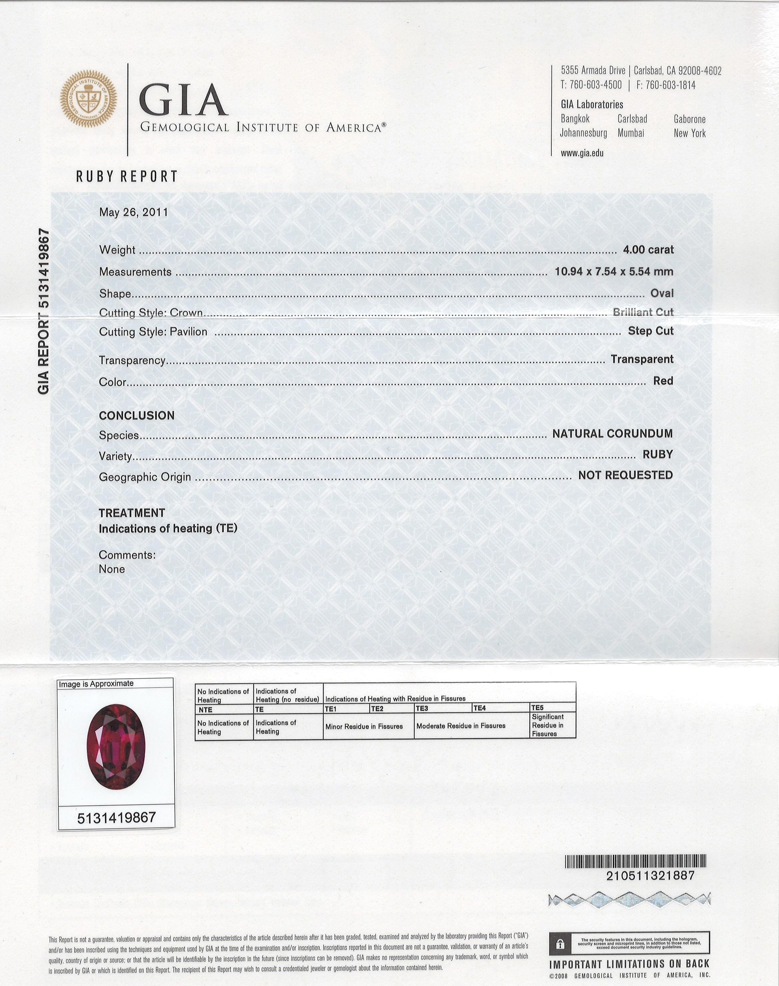 4.00 Ct. Ruby from Thailand