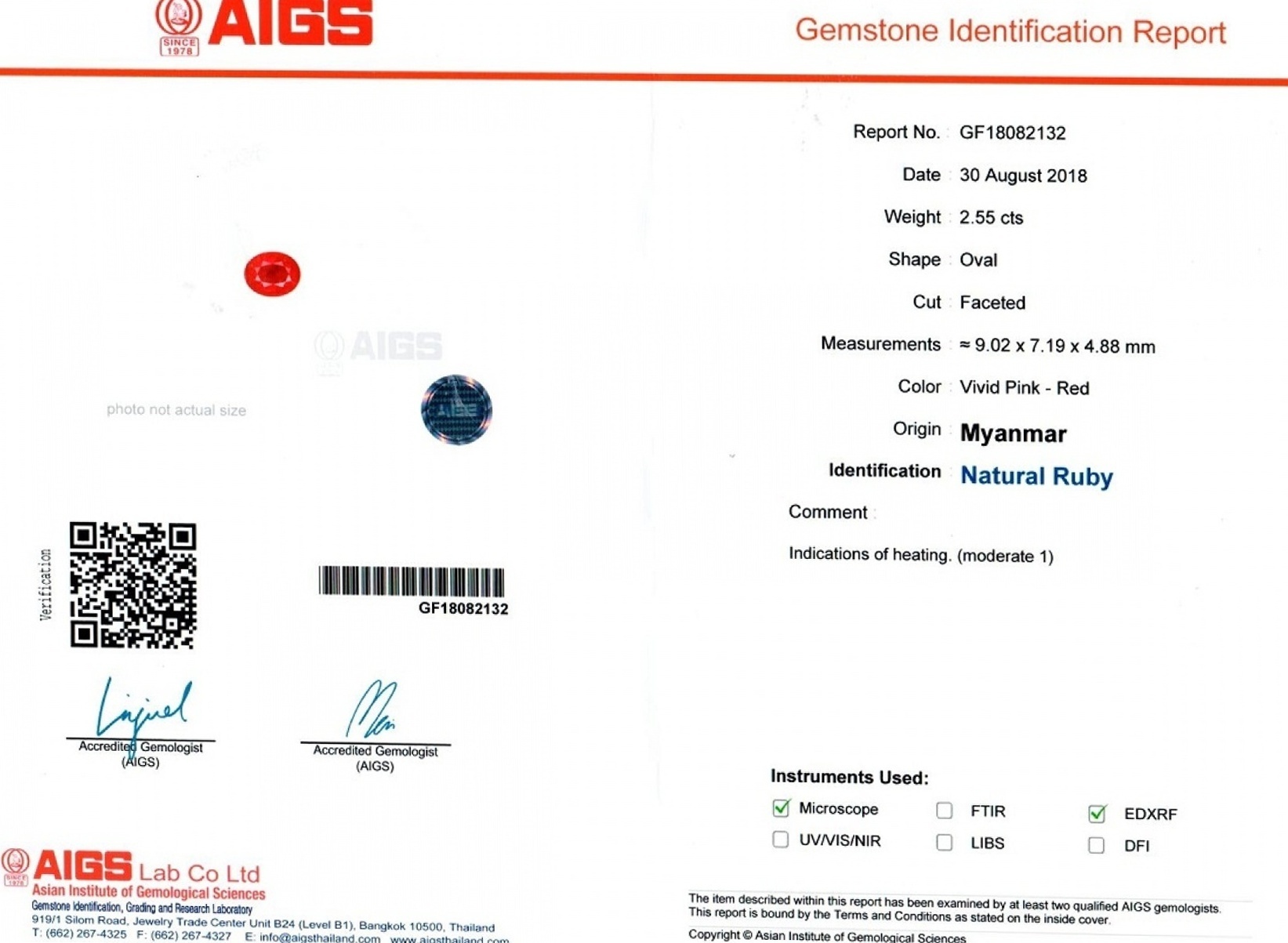 2.55 Ct. Ruby from Burma (Myanmar)