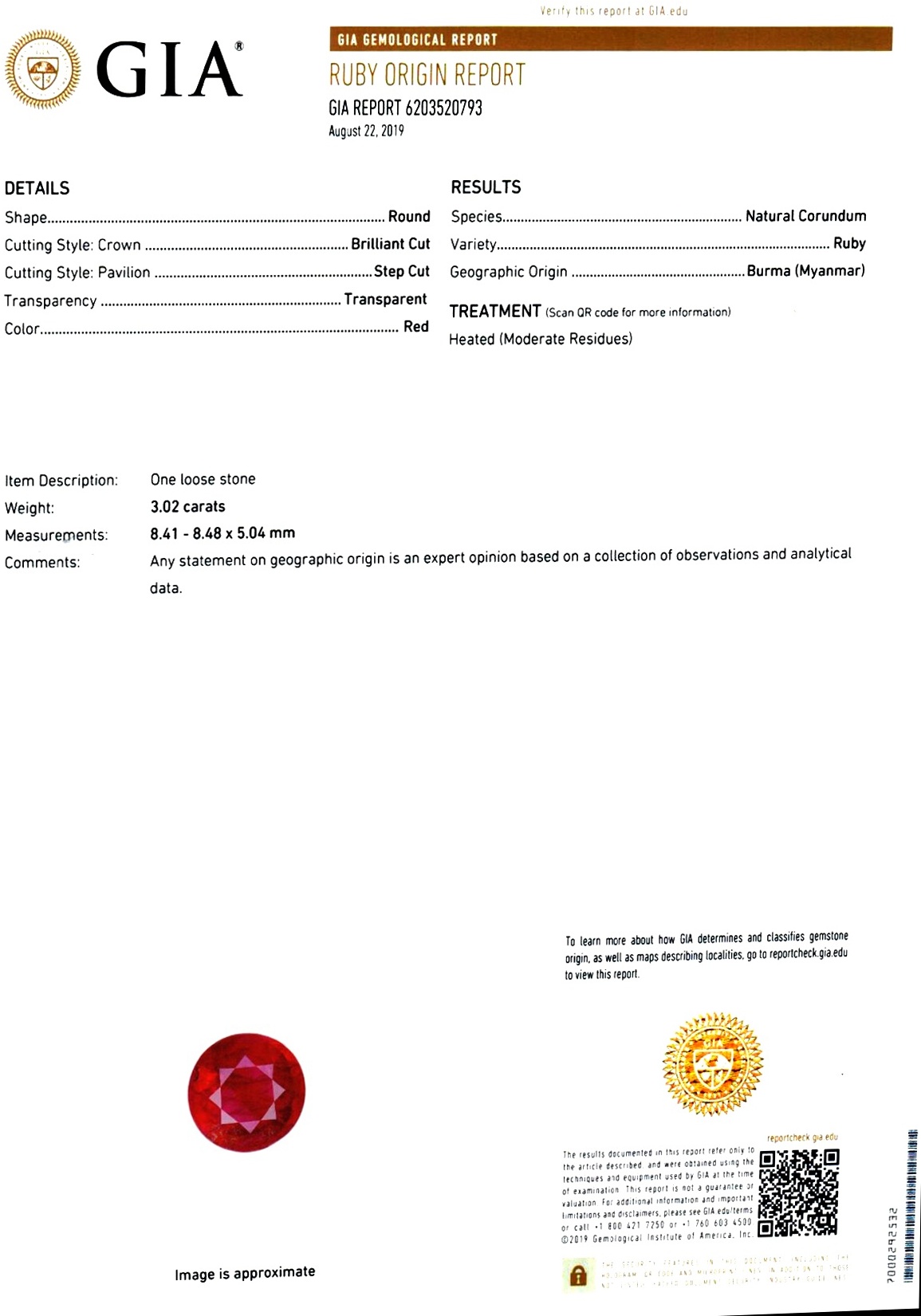 3.02 Ct. Ruby from Burma (Myanmar)