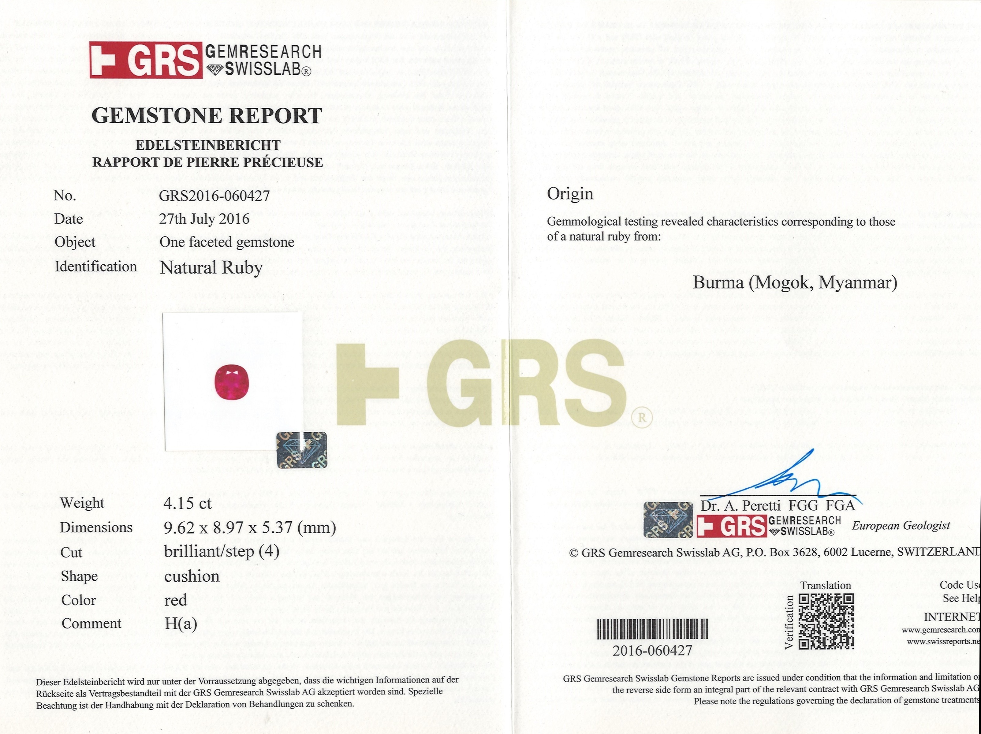 4.15 Ct. Ruby from Burma (Myanmar)