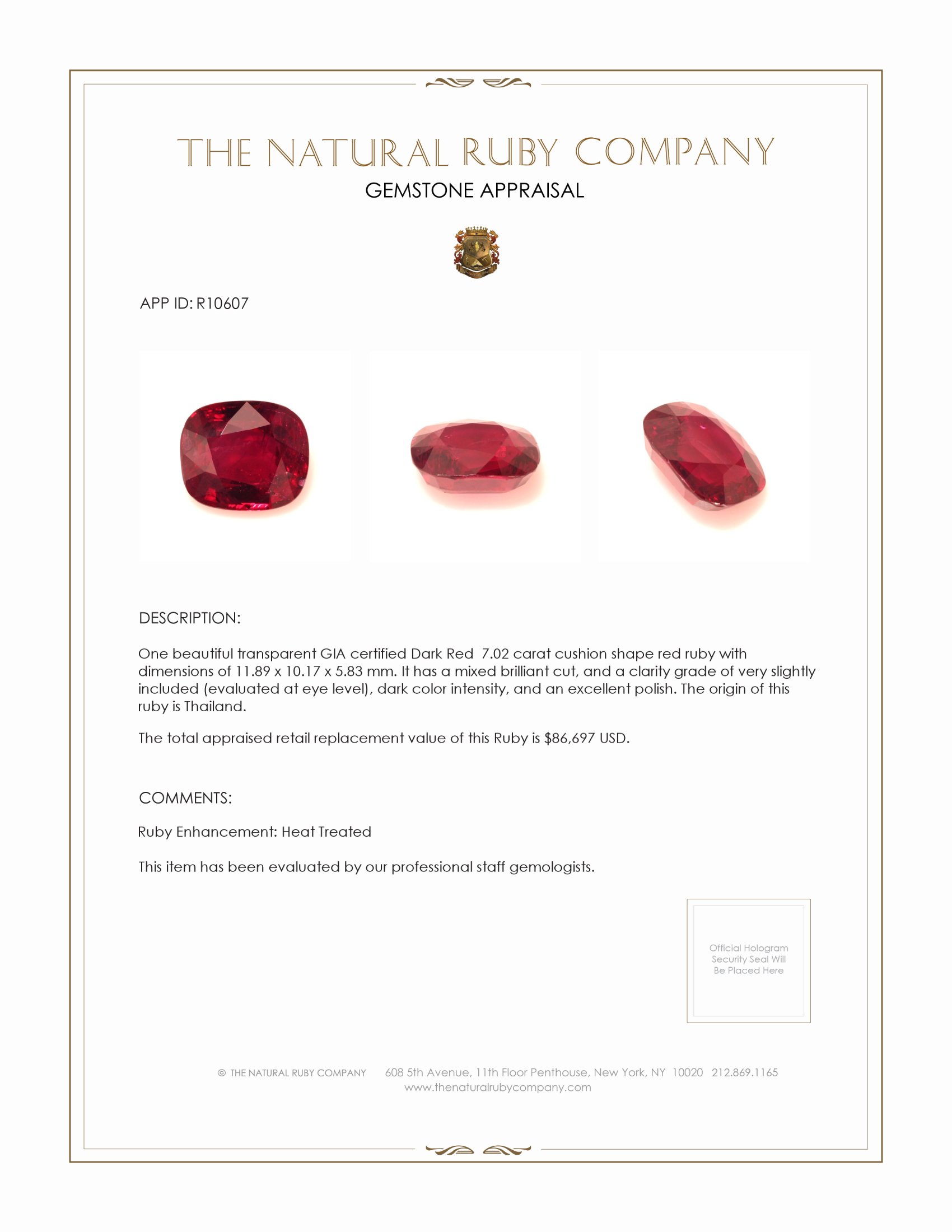 7.02 Ct. Ruby from Thailand