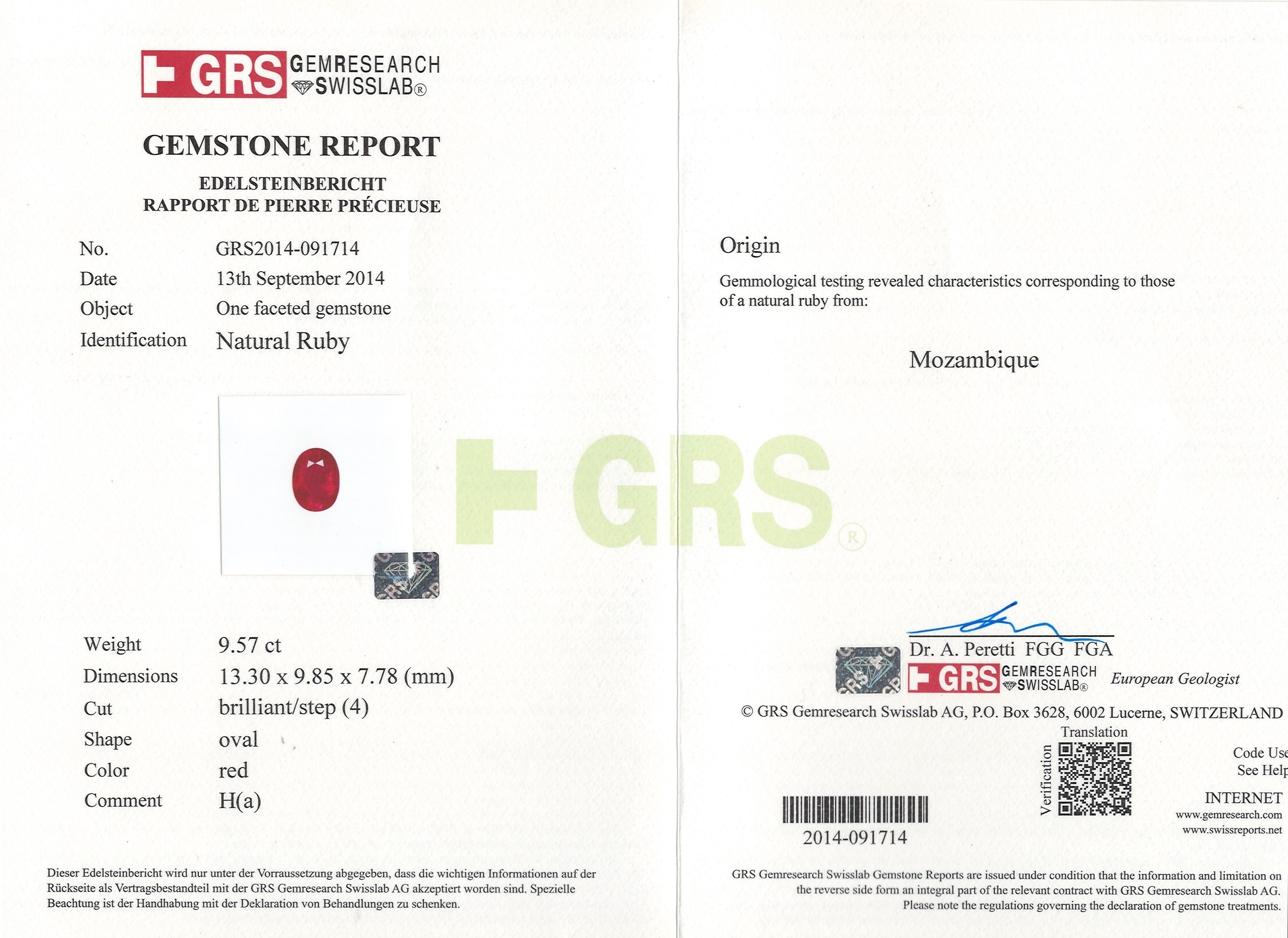 9.57 Ct. Ruby from Mozambique