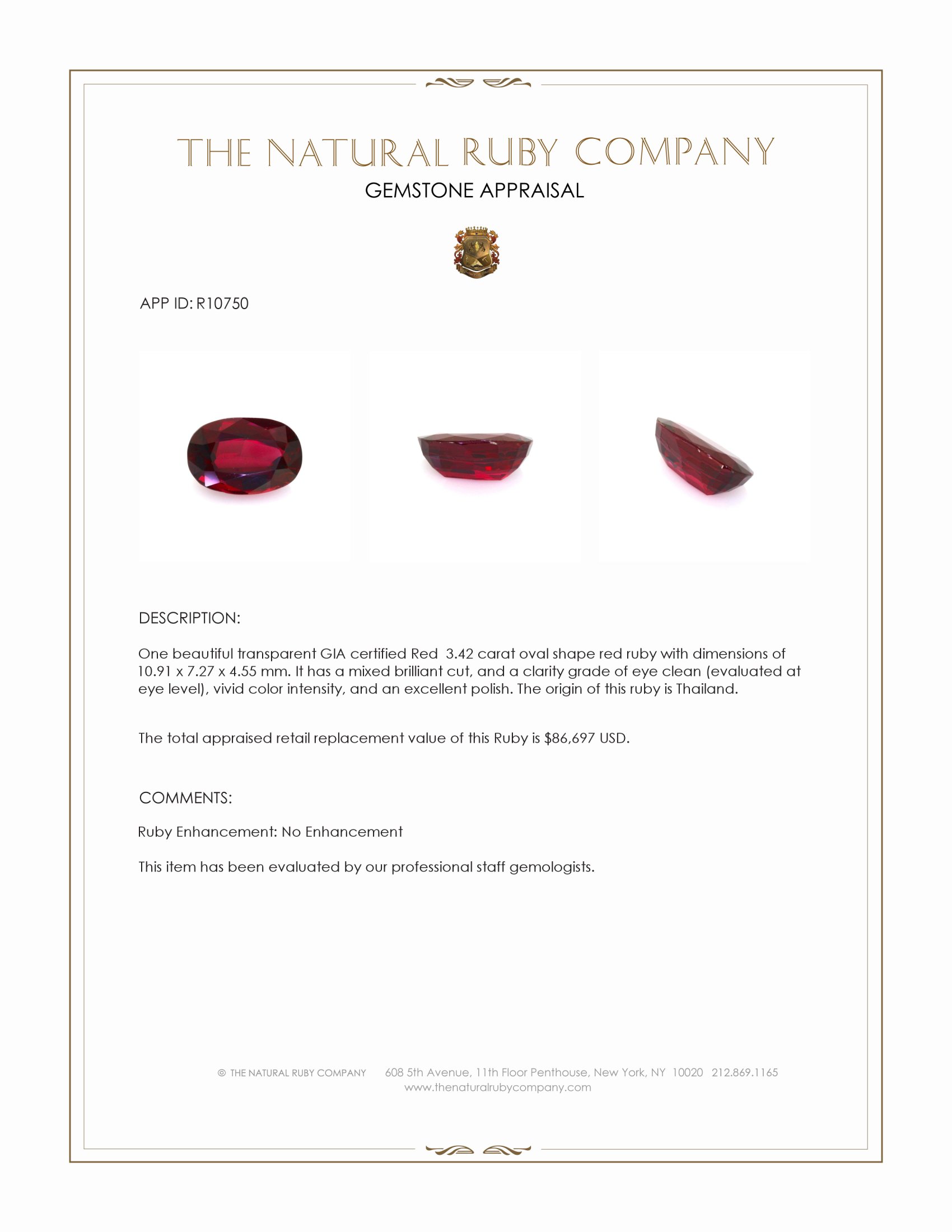 3.42 Ct. Ruby from Thailand