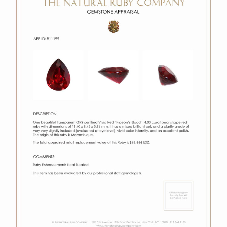 4.03 Ct. Ruby from Mozambique