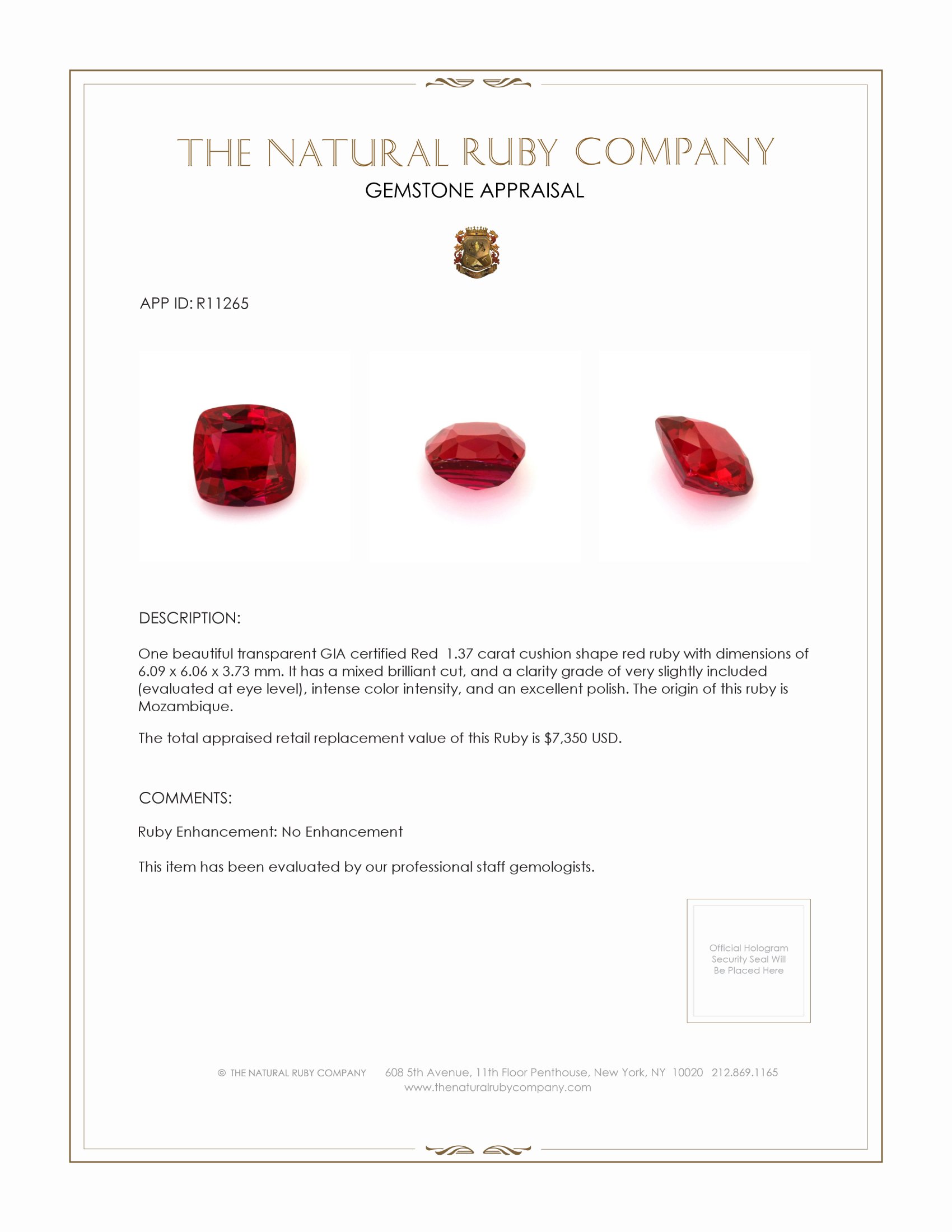 1.37 Ct. Ruby from Mozambique