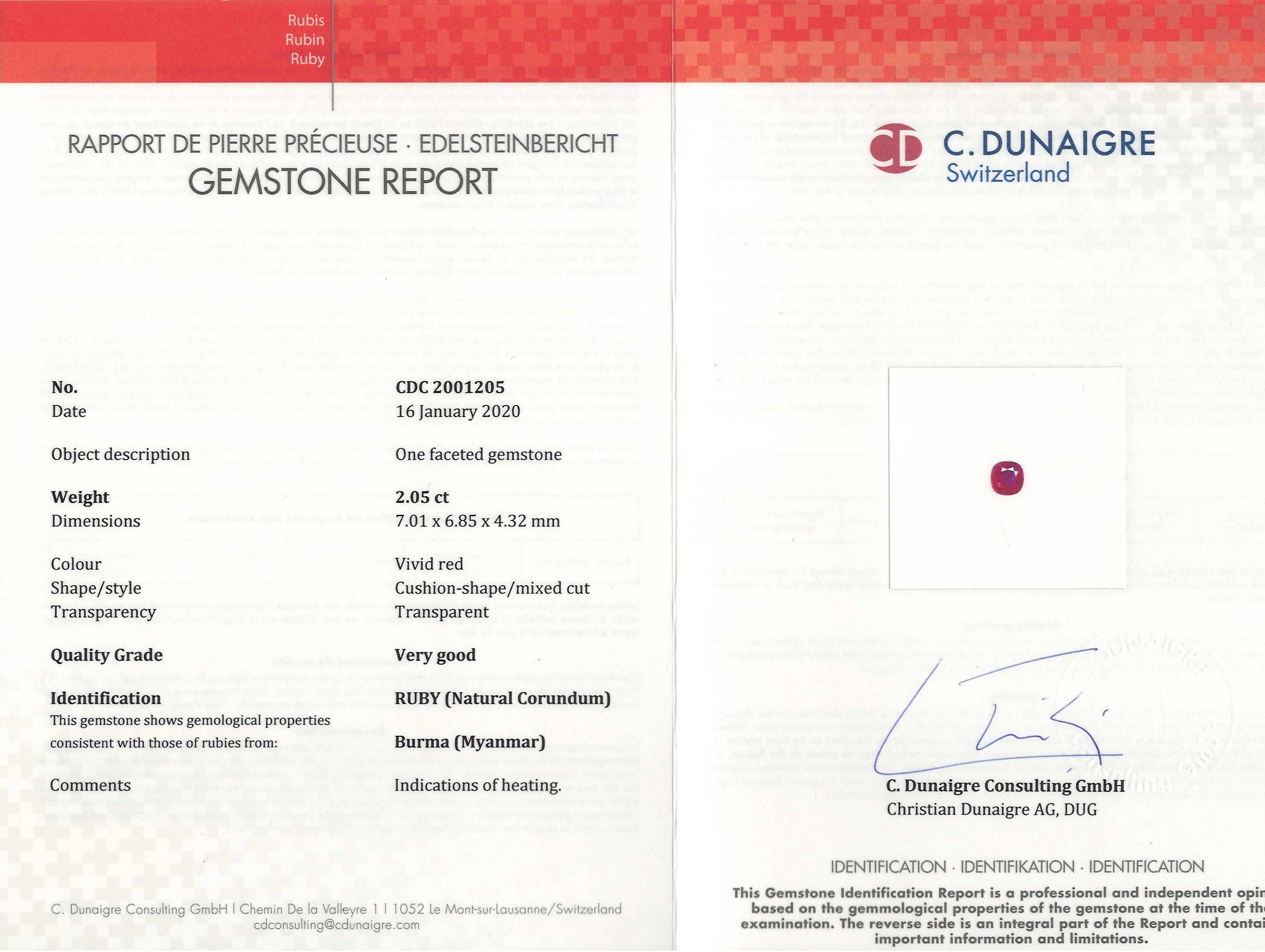 2.05 Ct. Ruby from Burma (Myanmar)