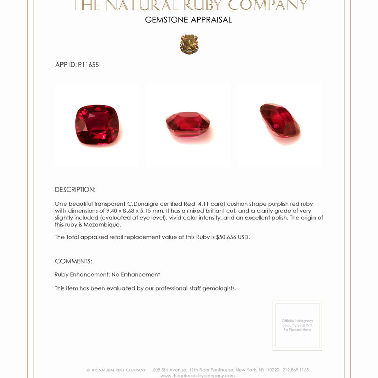 4.11 Ct. Ruby from Mozambique