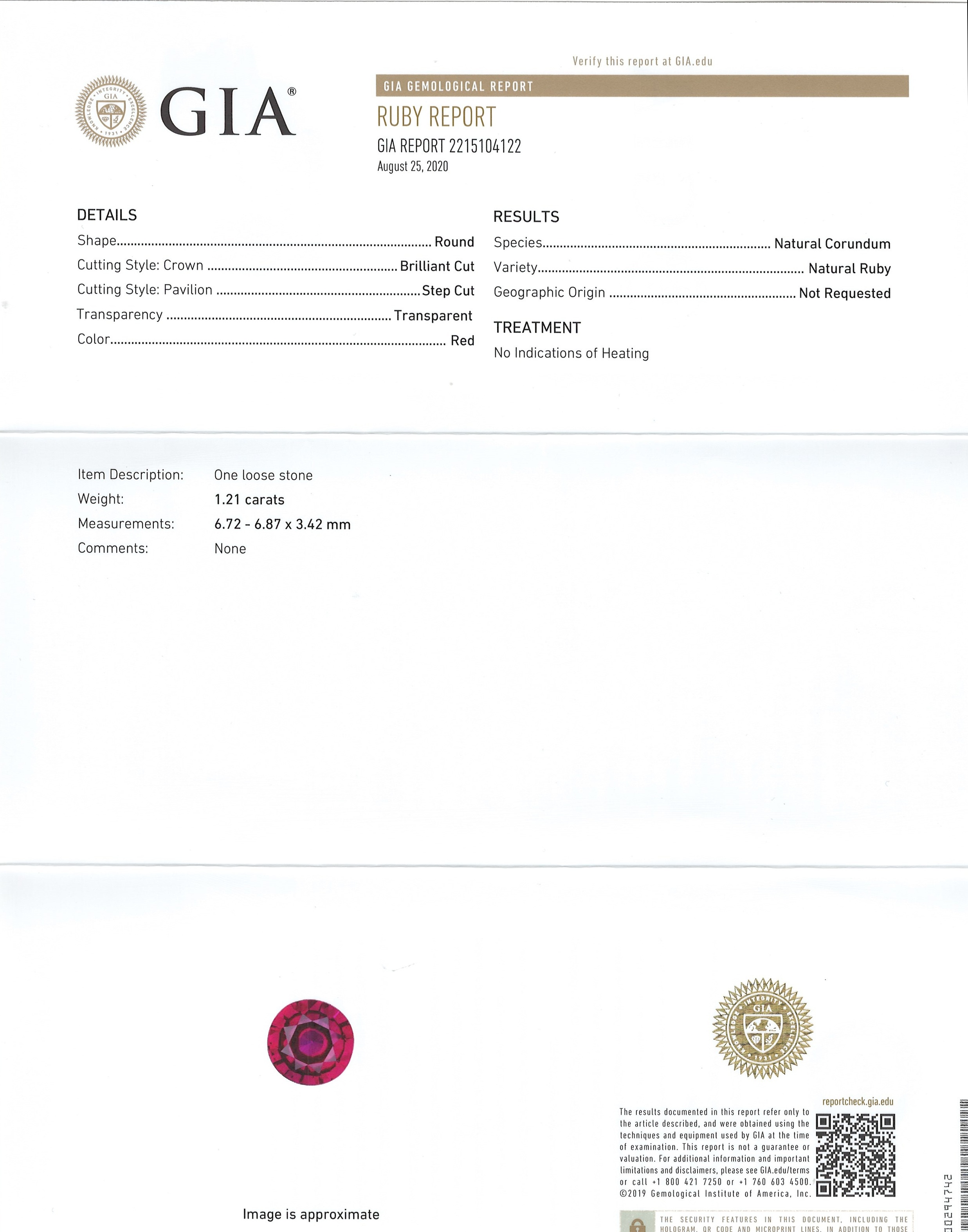 1.21 Ct. Ruby from Mozambique