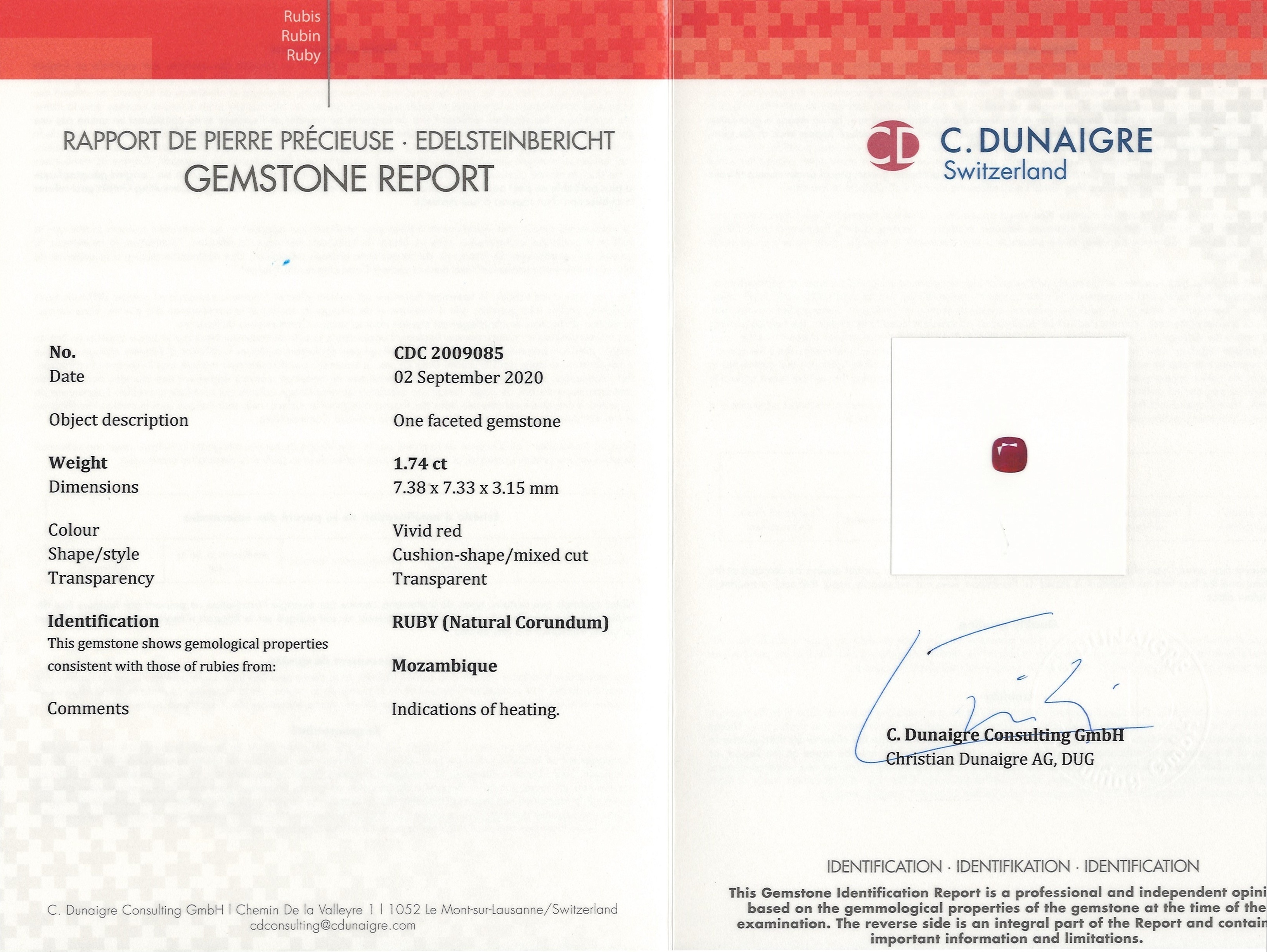 1.74 Ct. Ruby from Mozambique