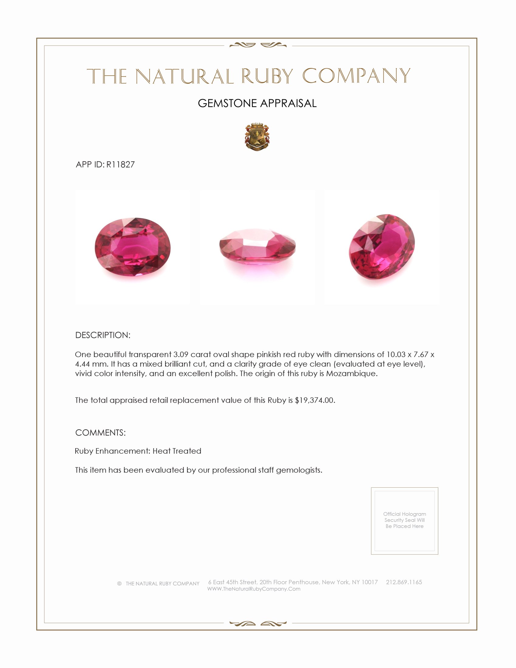 3.09 Ct. Ruby from Mozambique