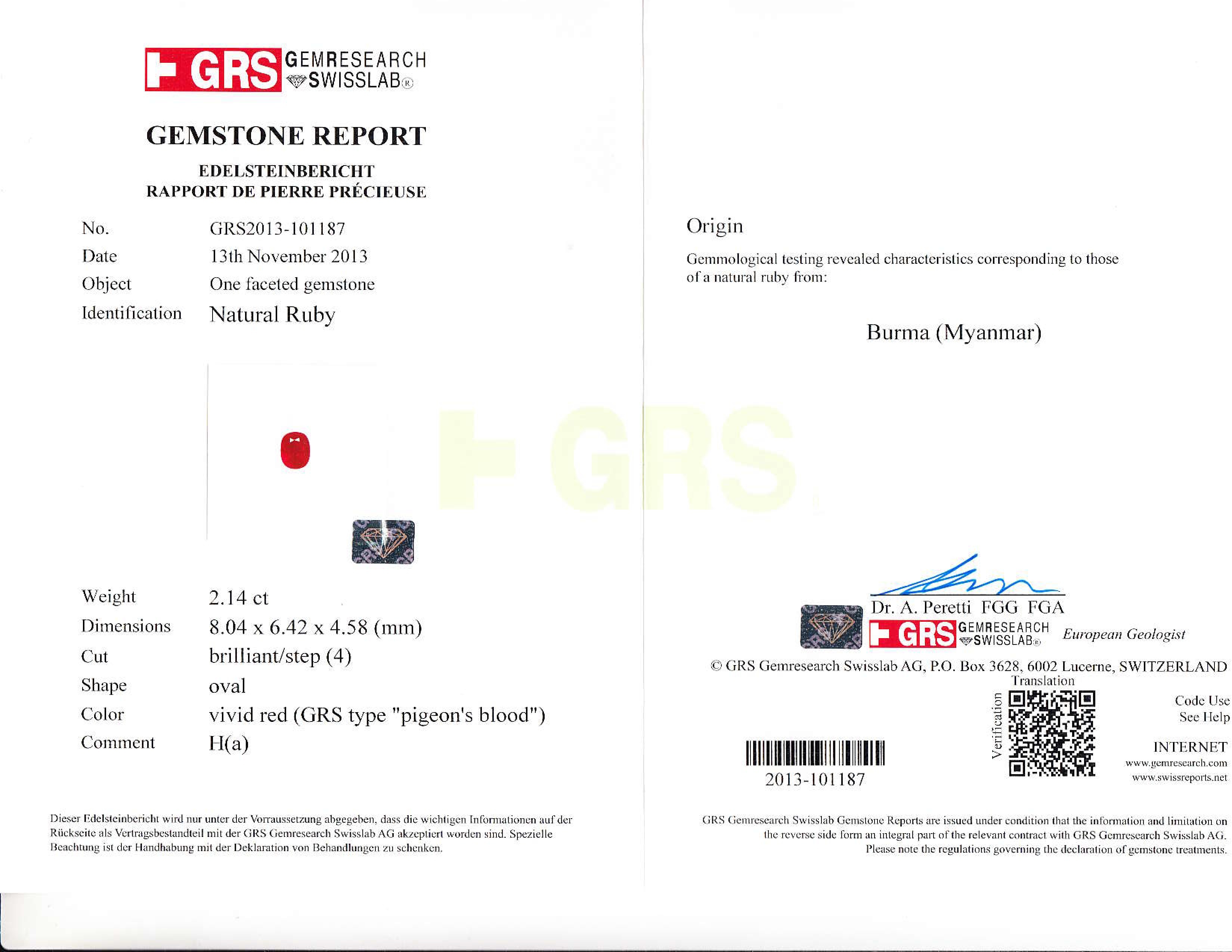 2.14 Ct. Ruby from Burma (Myanmar)