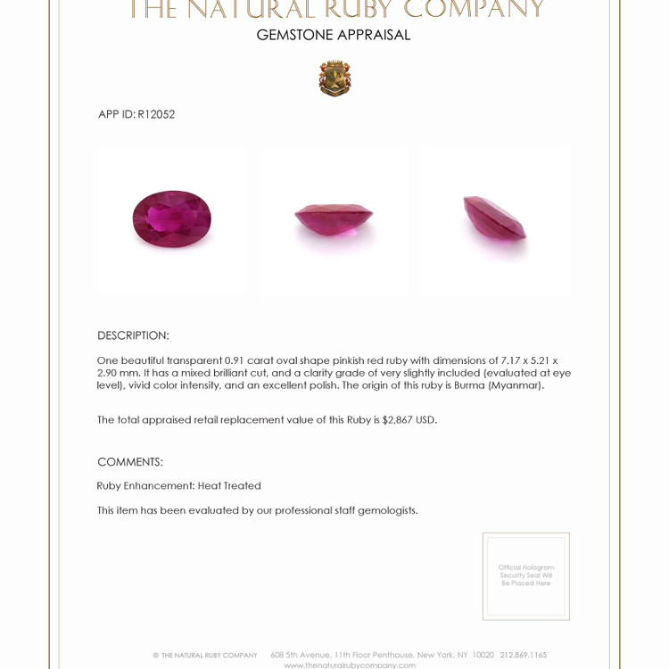 0.91 Ct. Ruby from Burma (Myanmar)