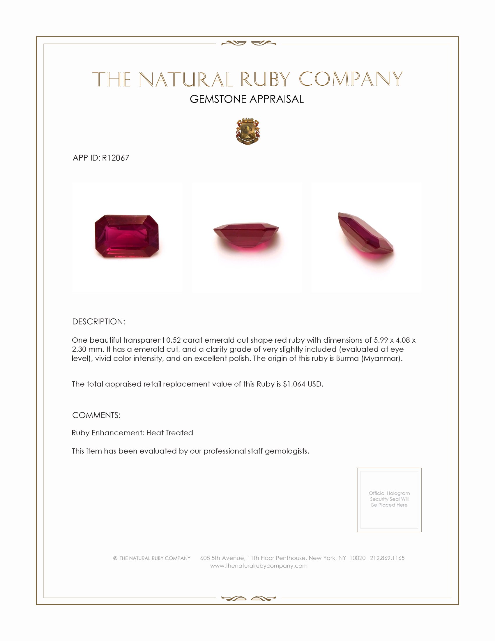 0.52 Ct. Ruby from Burma (Myanmar)