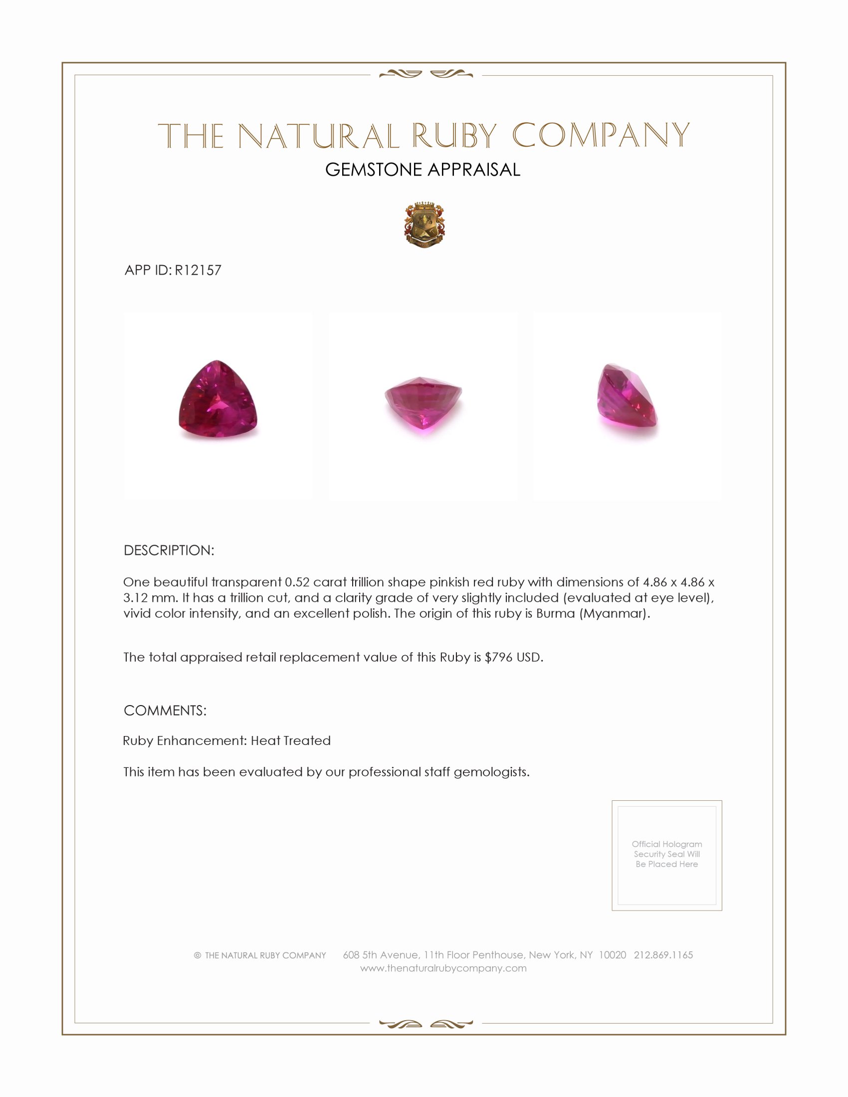 0.52 Ct. Ruby from Burma (Myanmar)