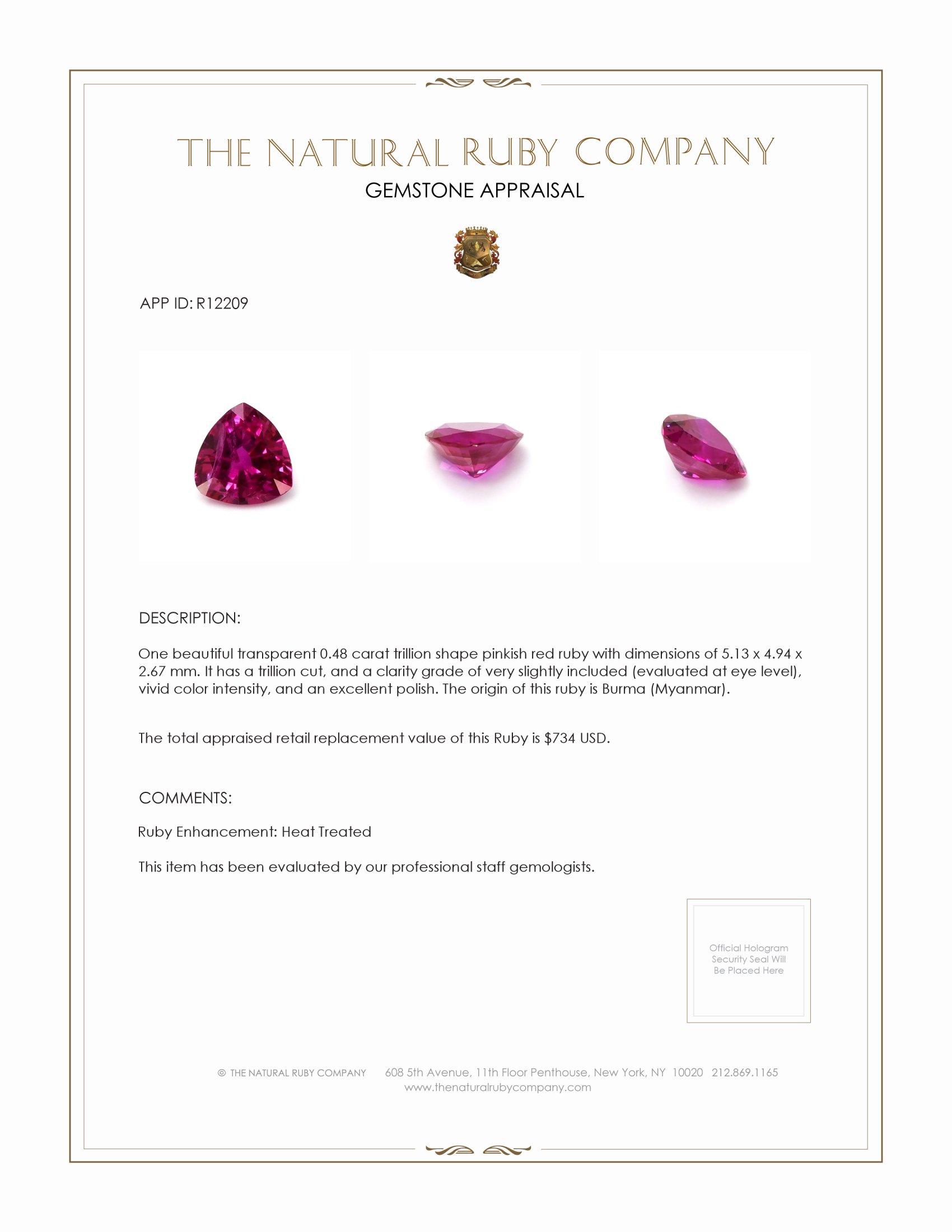0.48 Ct. Ruby from Burma (Myanmar)