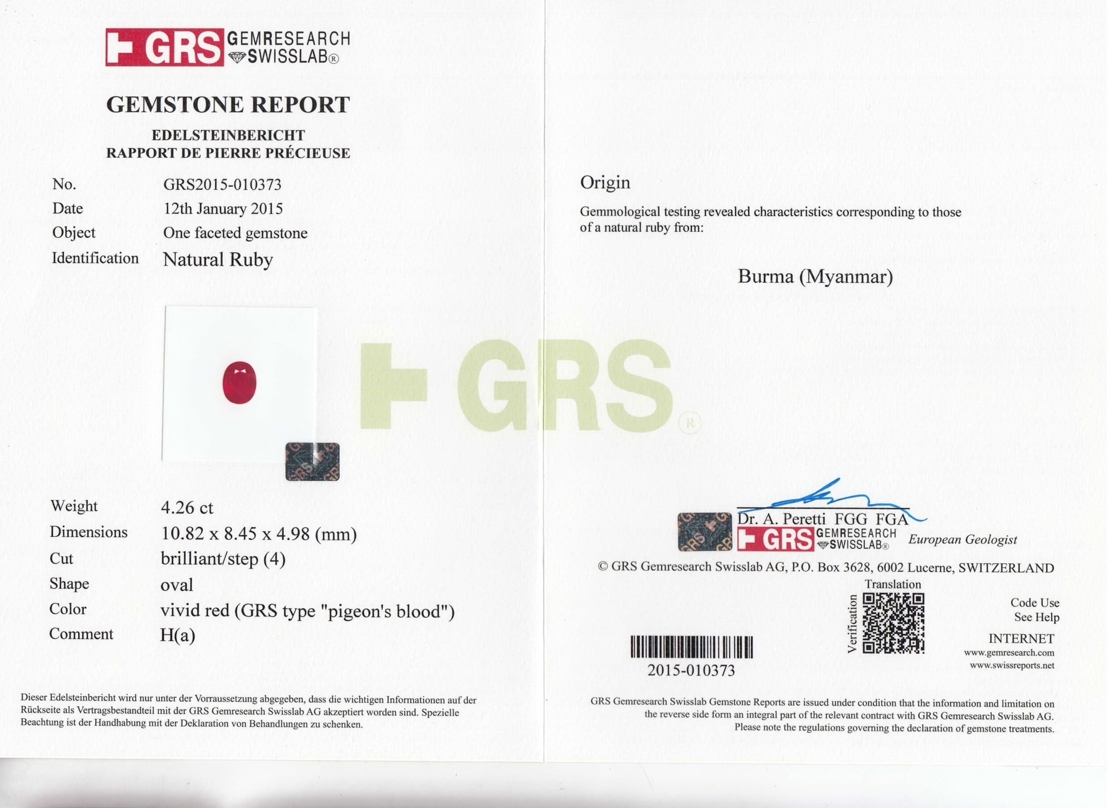 4.26 Ct. Ruby from Burma (Myanmar)