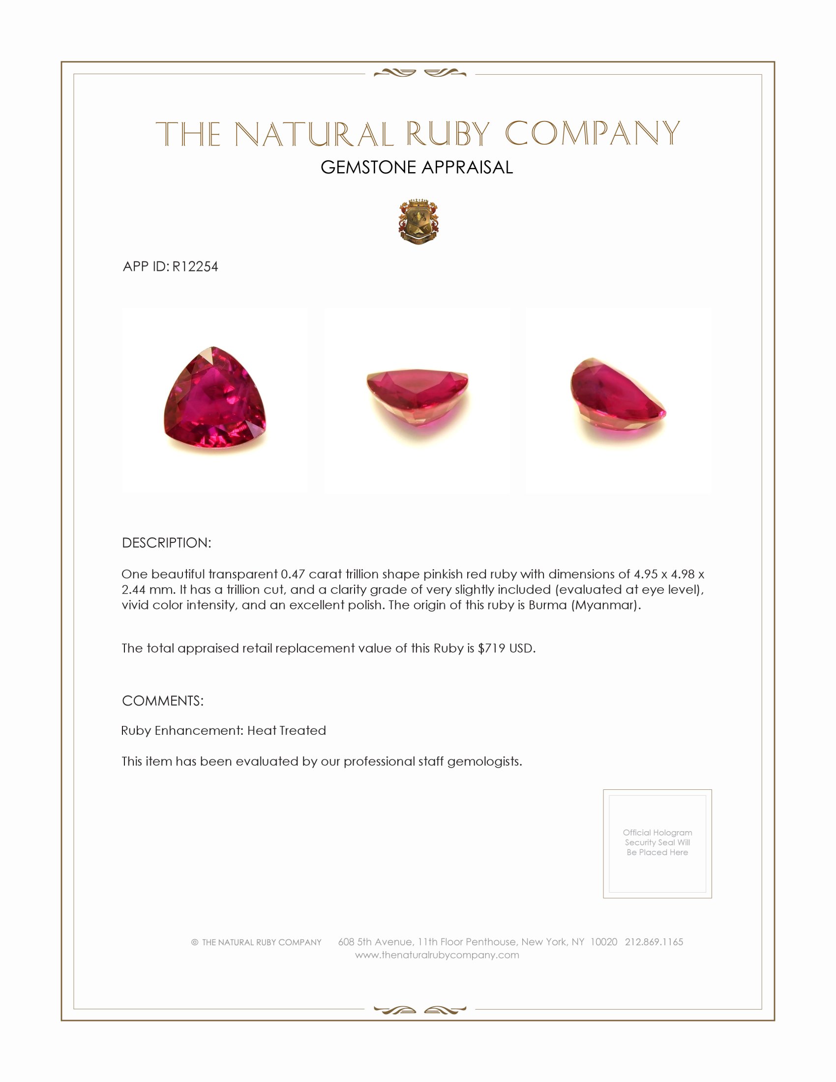 0.47 Ct. Ruby from Burma (Myanmar)