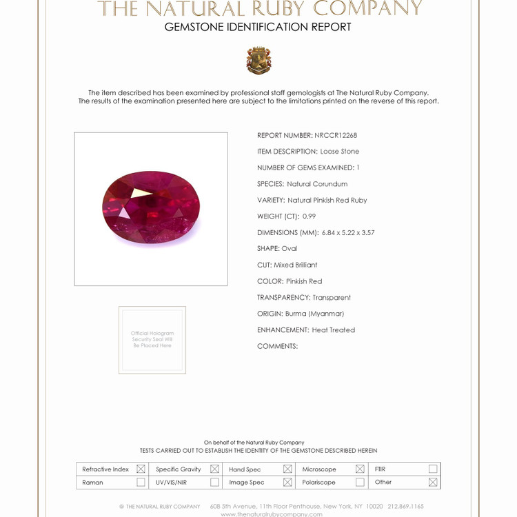 0.99 Ct. Ruby from Burma (Myanmar)