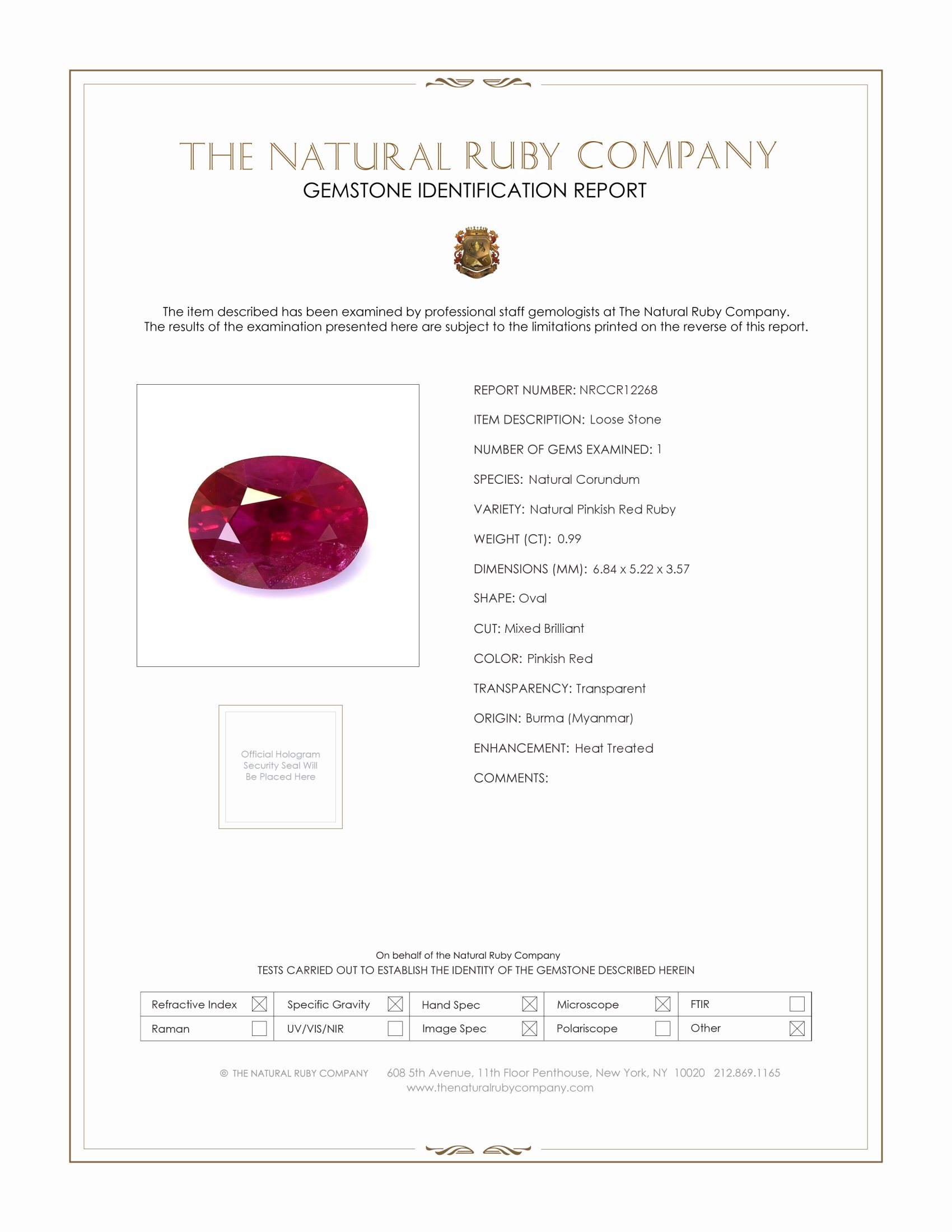 0.99 Ct. Ruby from Burma (Myanmar)