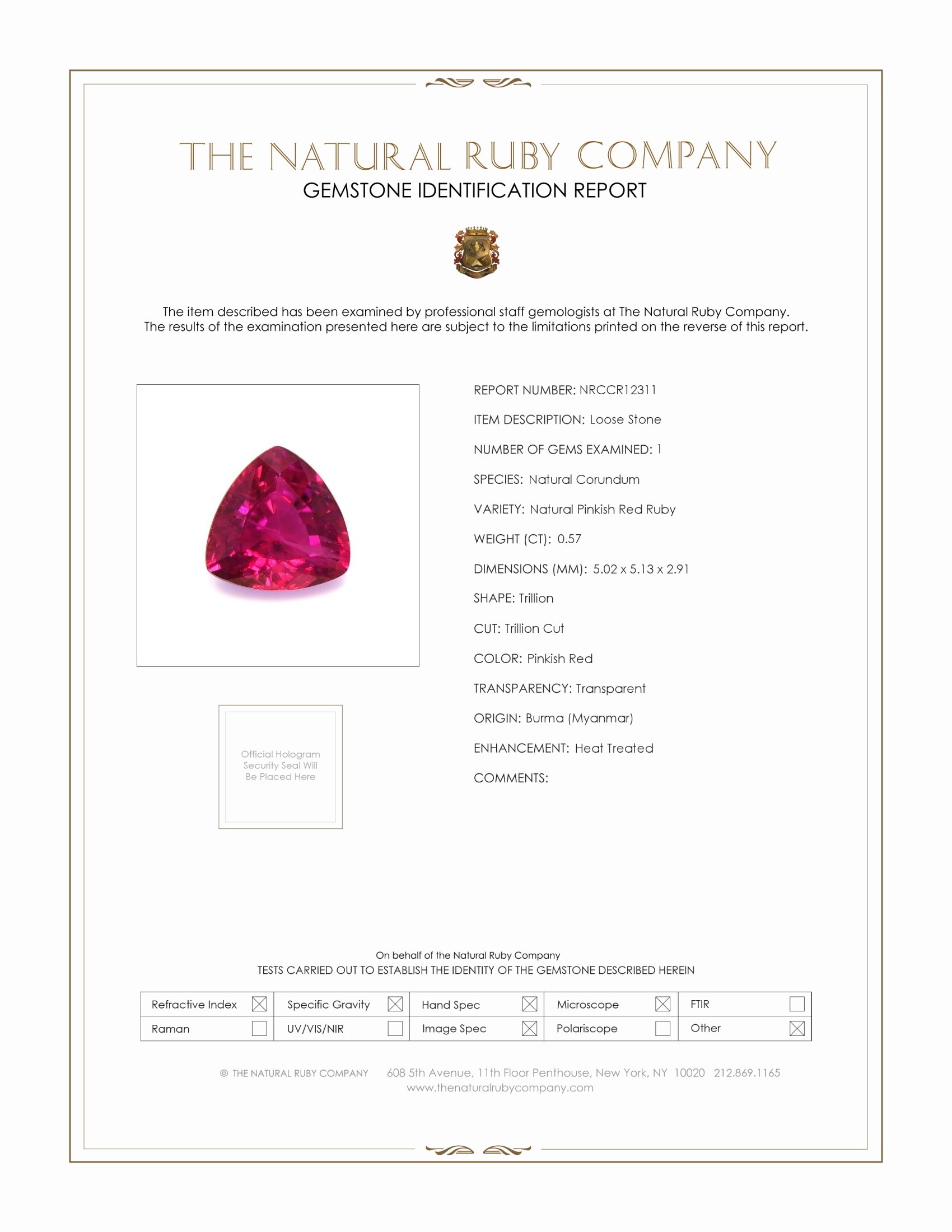 0.57 Ct. Ruby from Burma (Myanmar)