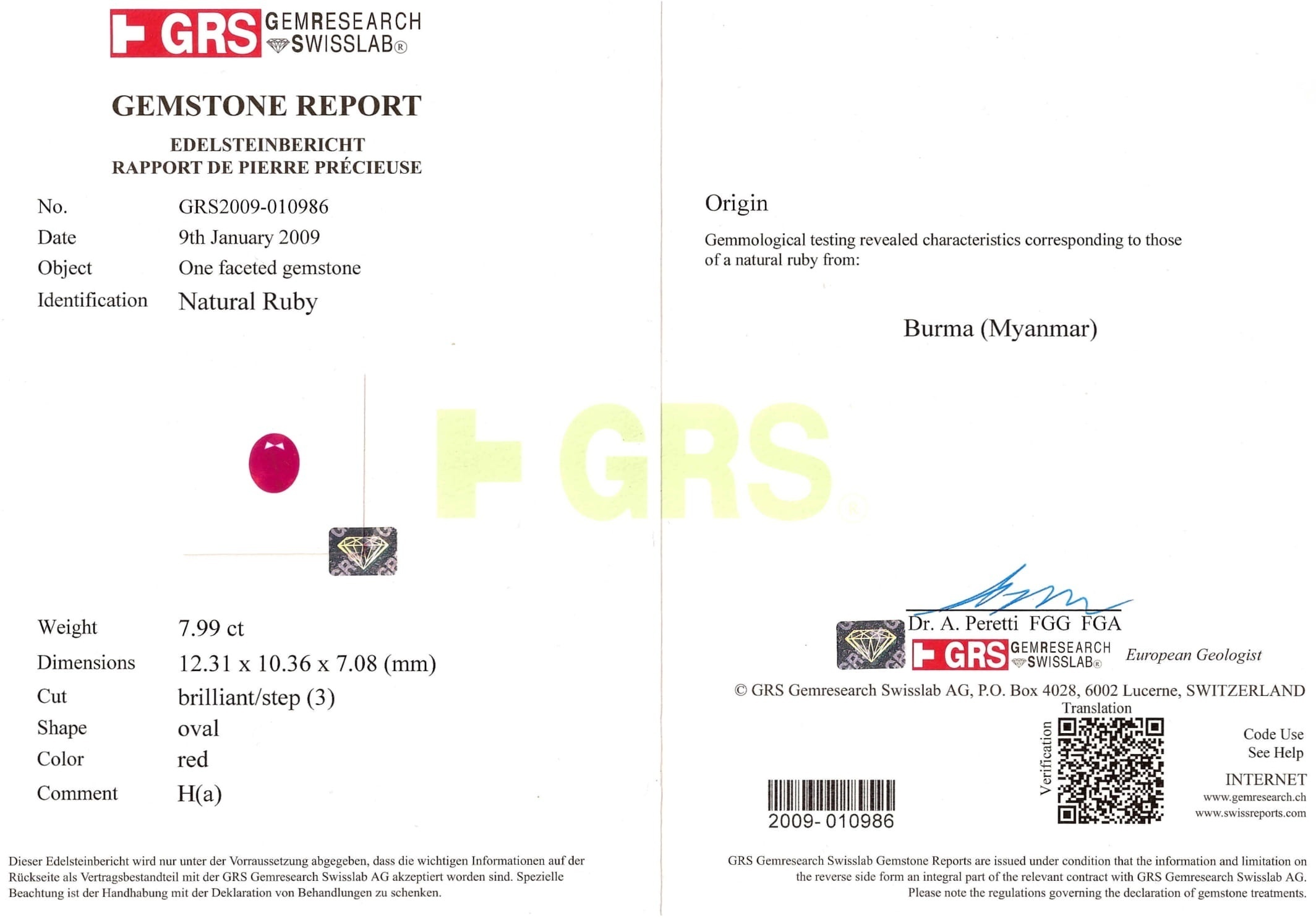 7.99 Ct. Ruby from Burma (Myanmar)