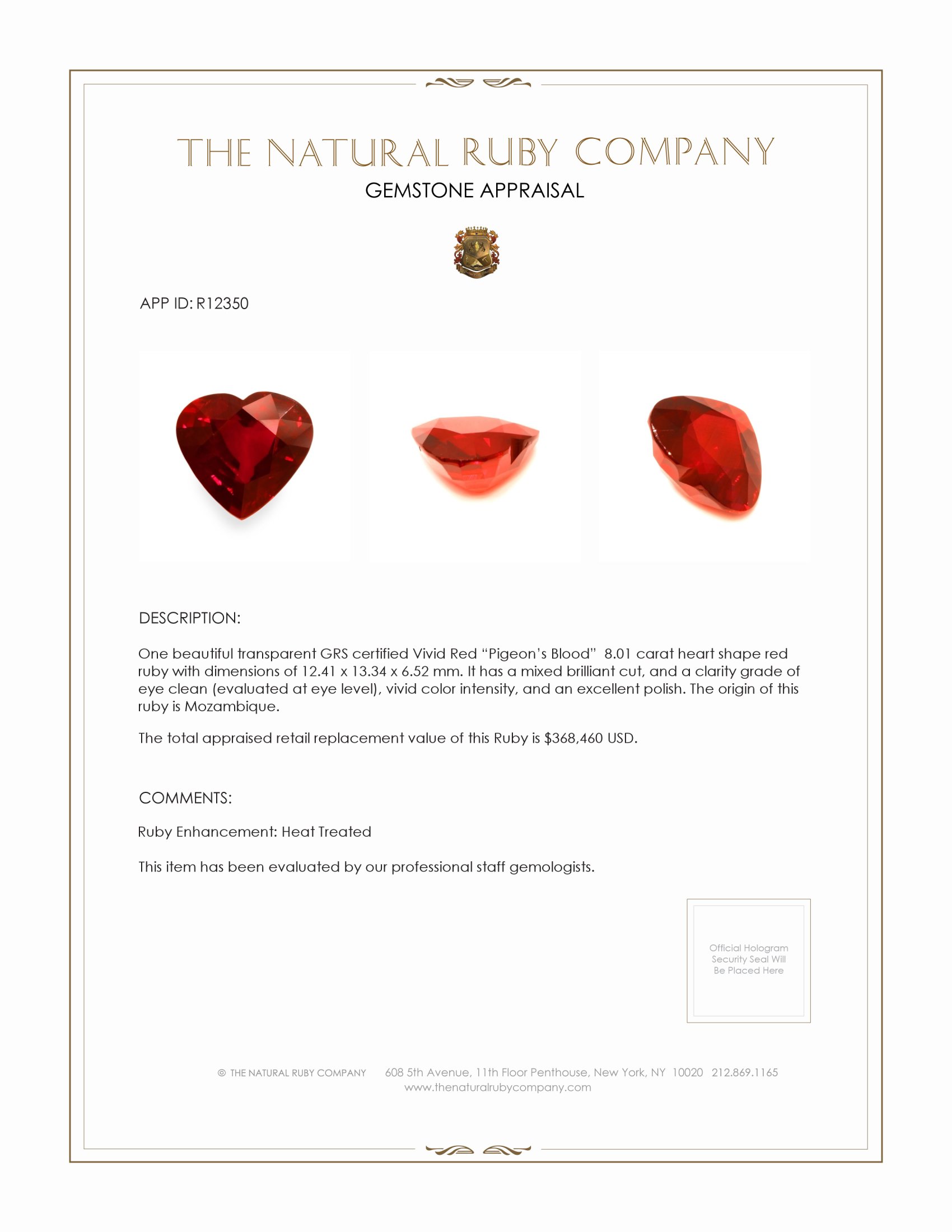 8.01 Ct. Ruby from Mozambique