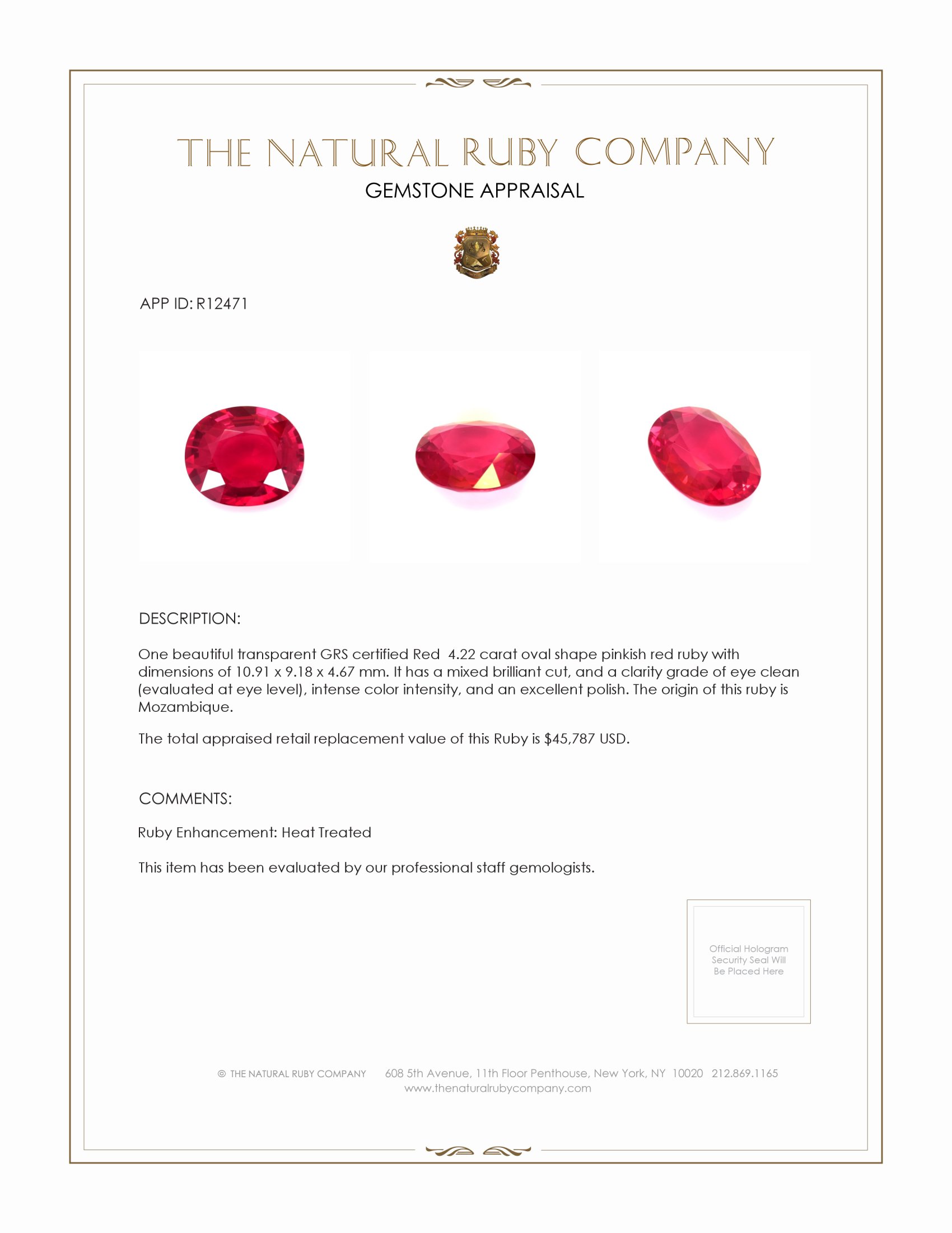 4.22 Ct. Ruby from Mozambique