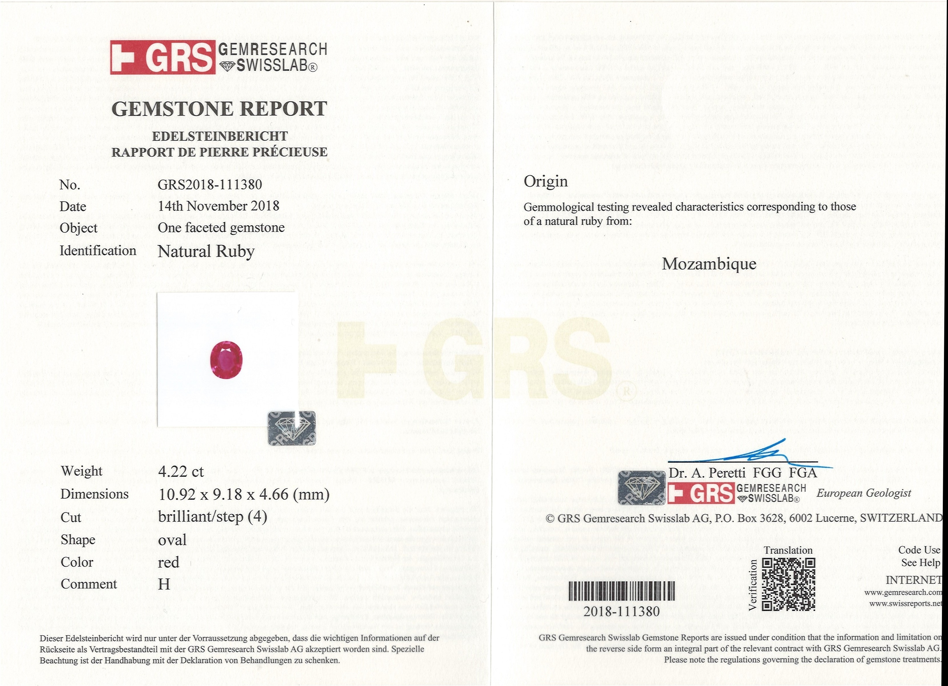 4.22 Ct. Ruby from Mozambique