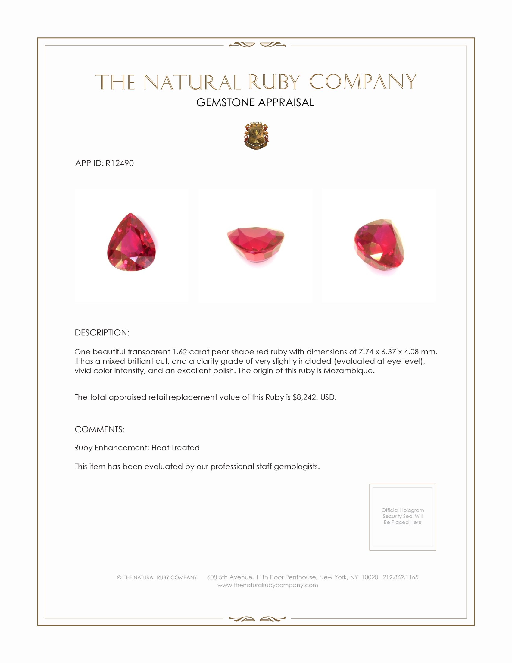 1.62 Ct. Ruby from Mozambique