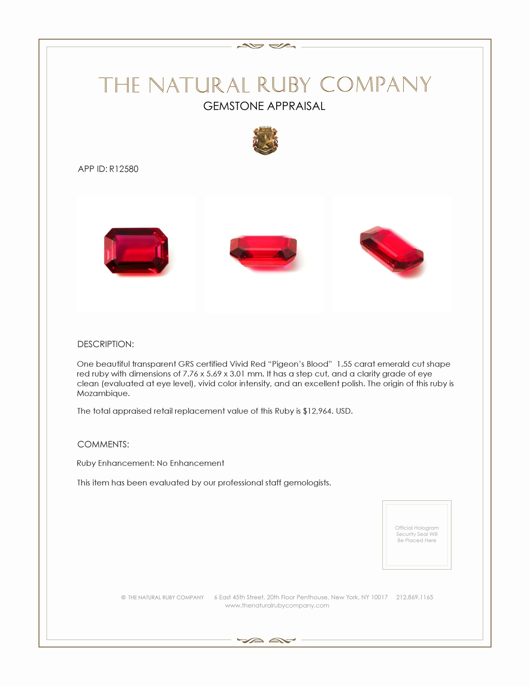 1.55 Ct. Ruby from Mozambique