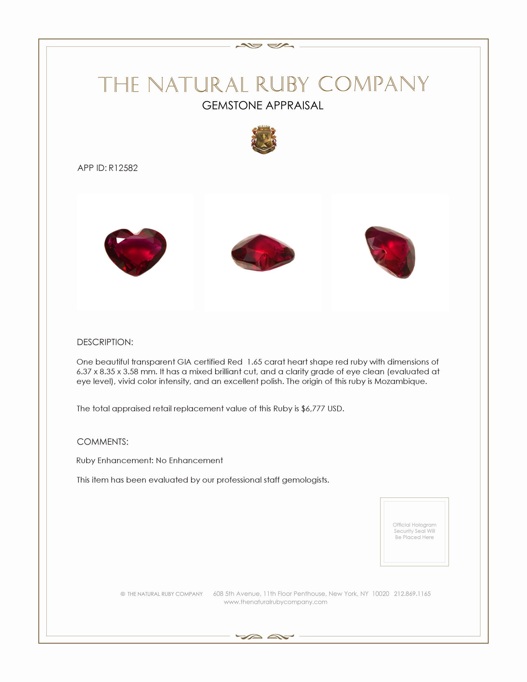 1.65 Ct. Ruby from Mozambique