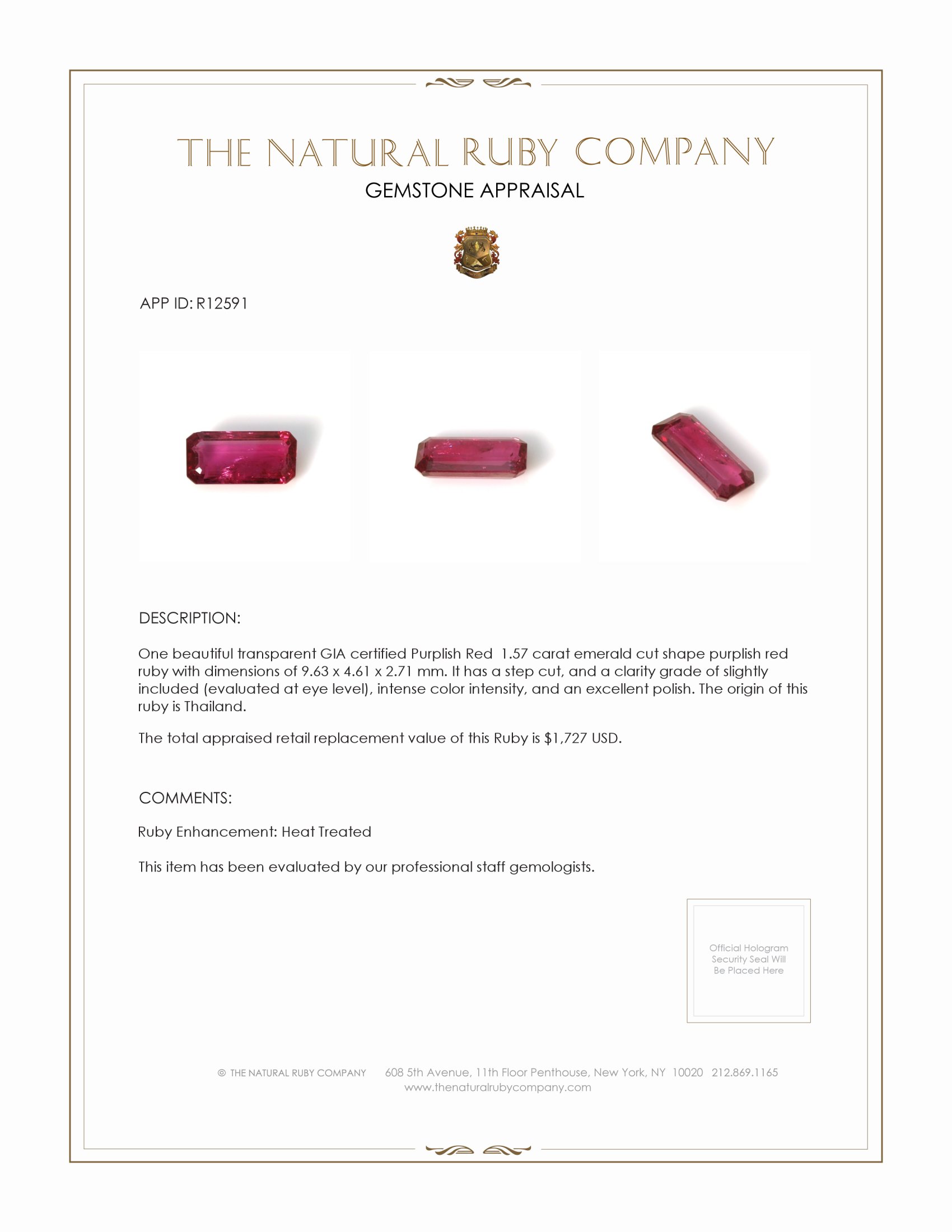 1.57 Ct. Ruby from Thailand