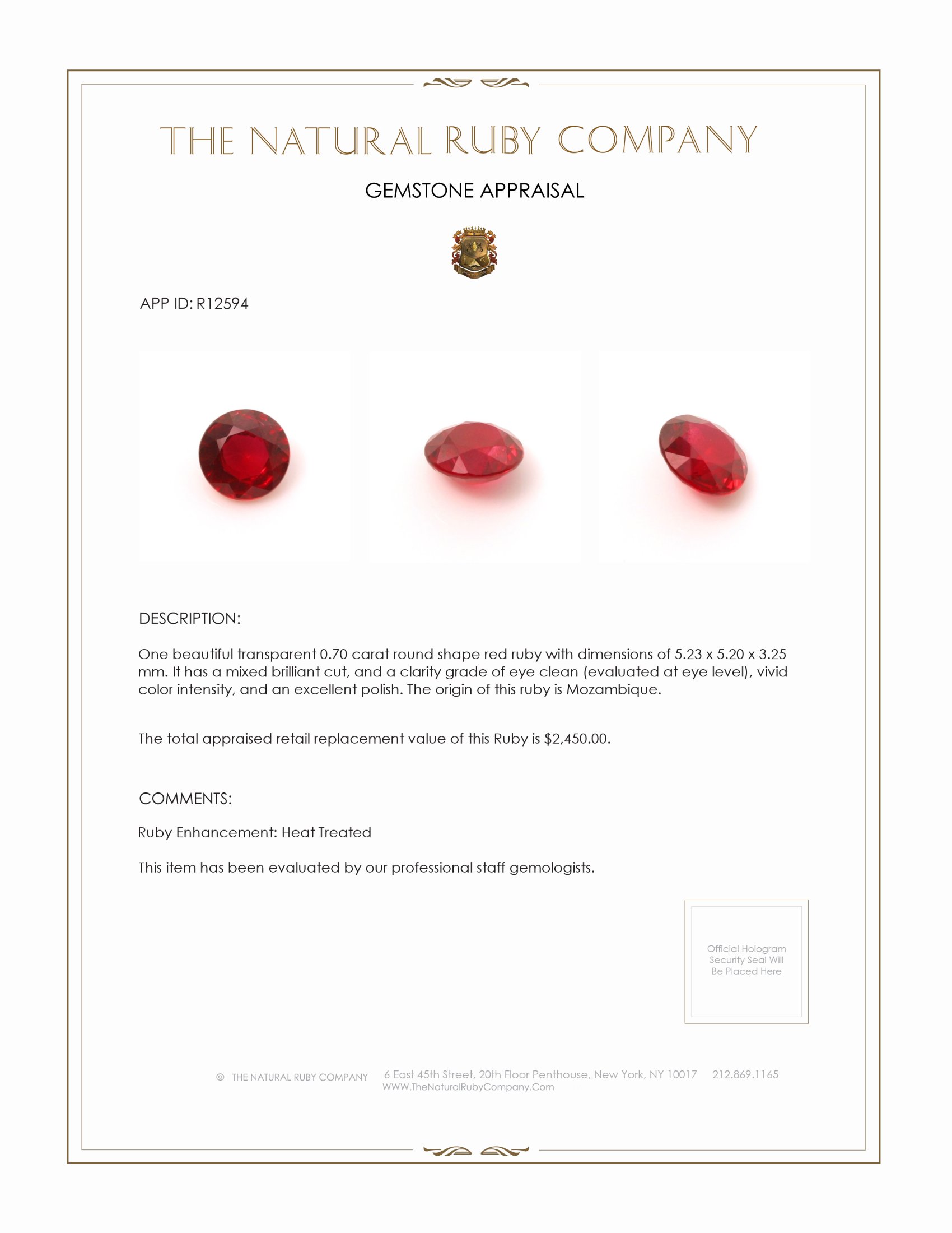 0.70 Ct. Ruby from Mozambique