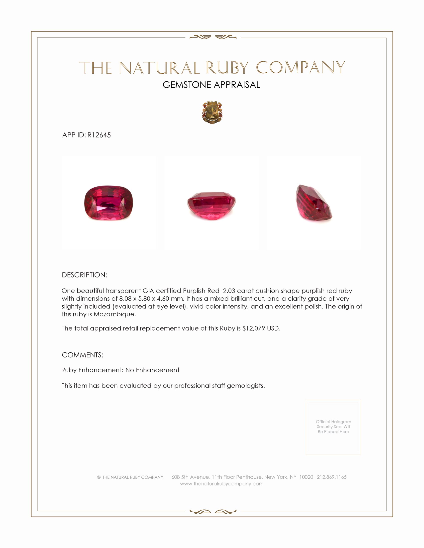 2.03 Ct. Ruby from Mozambique